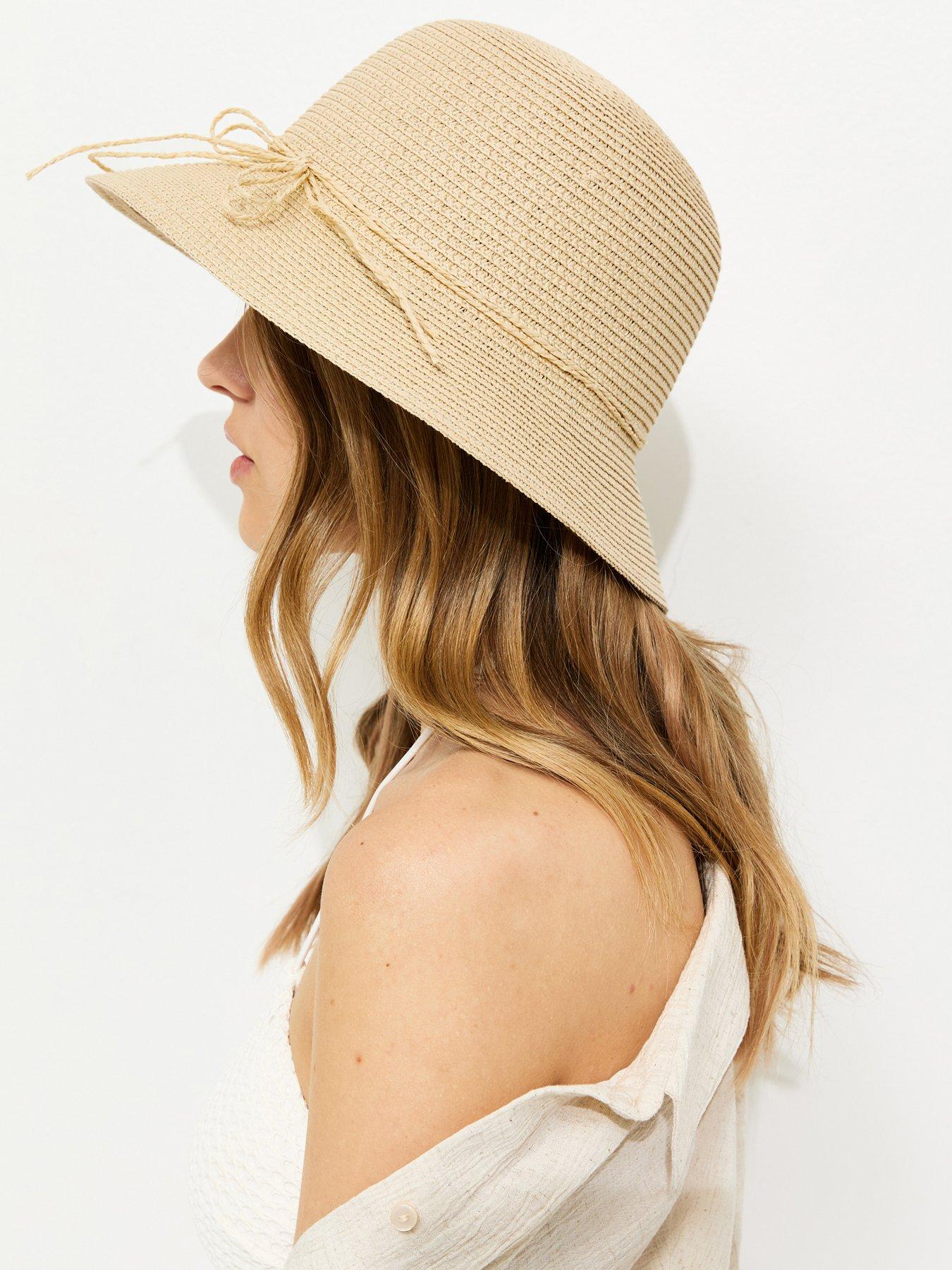 new-look-stone-straw-bow-bucket-hat-beige