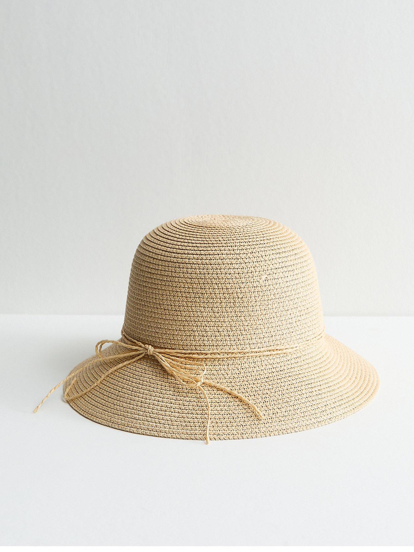 New Look Stone Straw Bow Bucket Hat