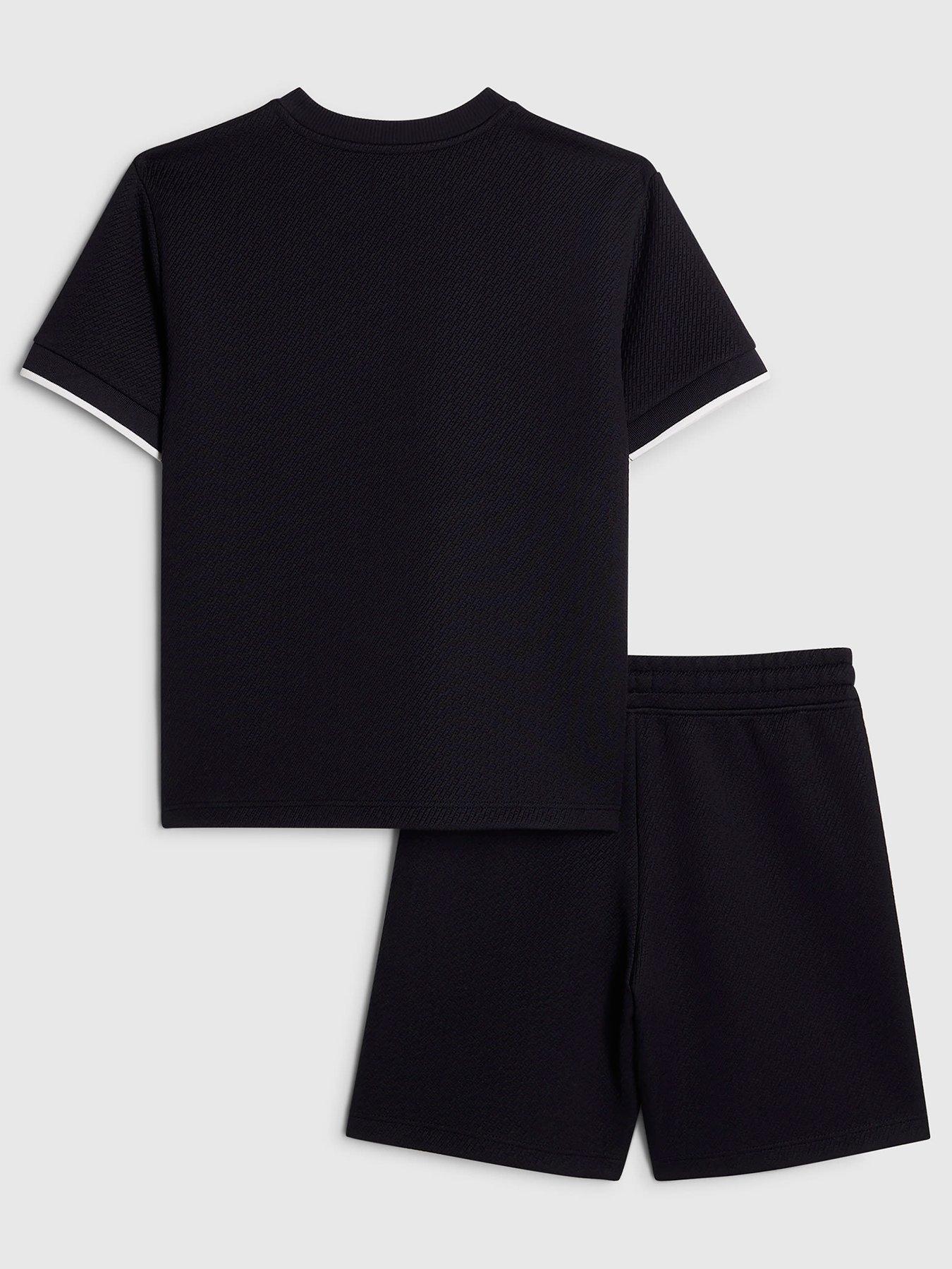 Image 2 of 5 of River Island Older Boys Oversized Stripe T-Shirt &amp; Shorts Set - Navy