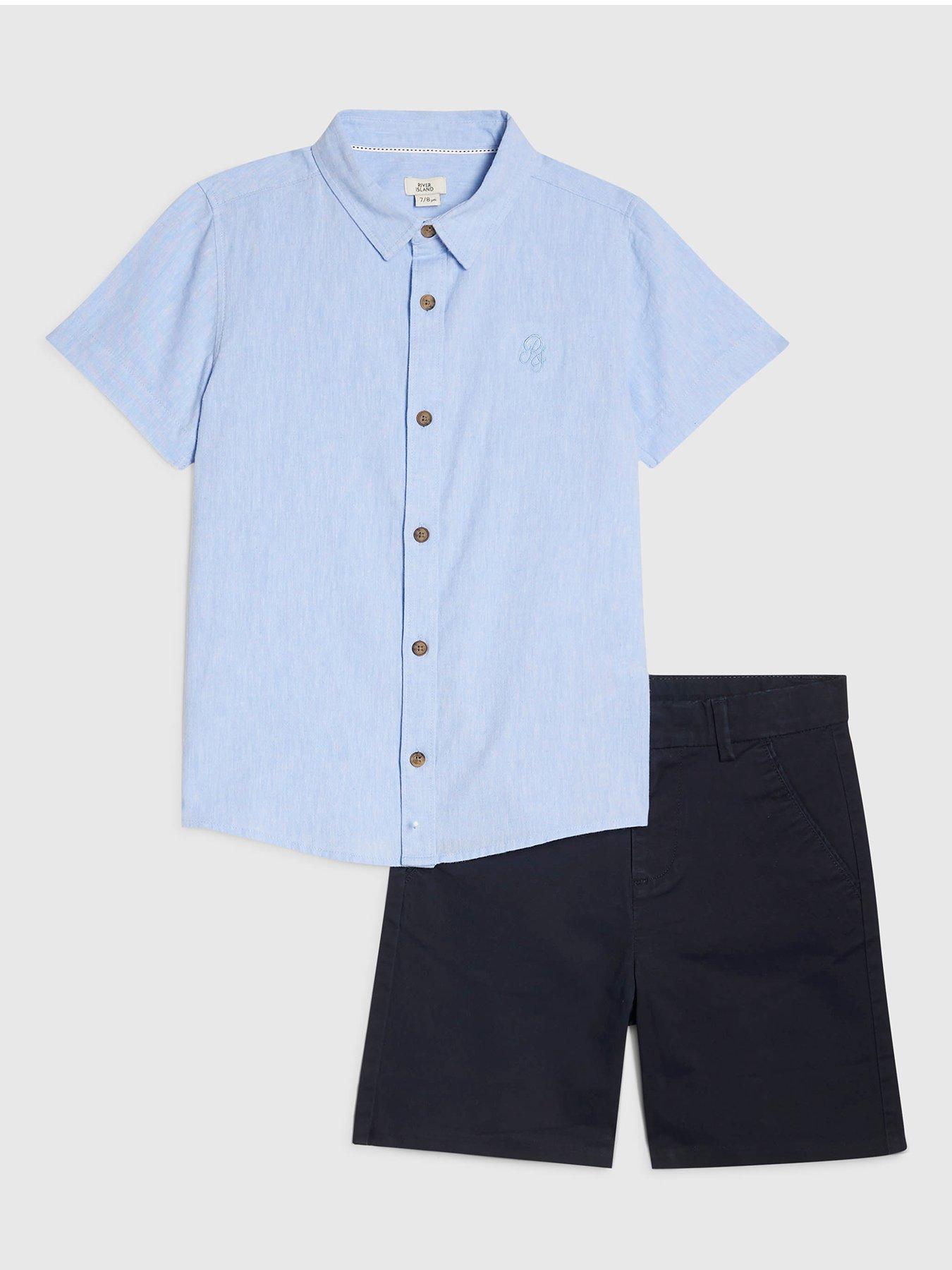 River Island Older Boys Shirt And Chino Shorts Set - Blue