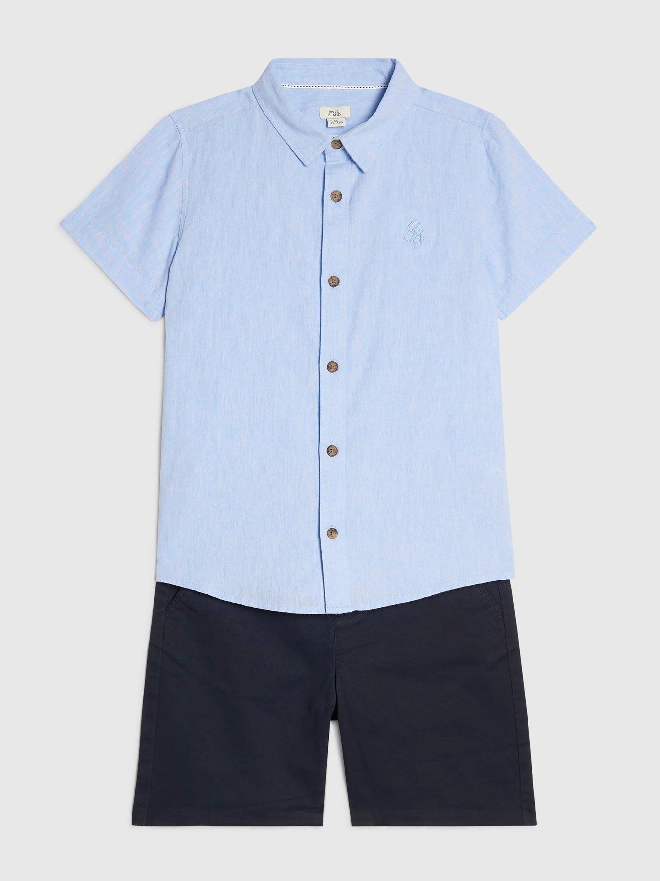 Image 3 of 5 of River Island Older Boys Shirt And Chino Shorts Set - Blue