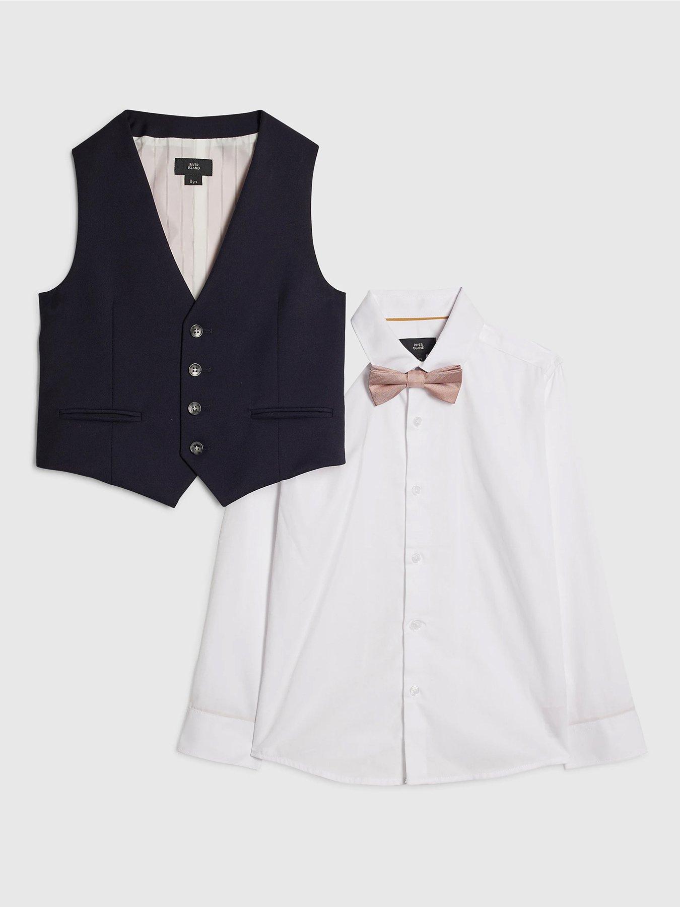 Image 1 of 5 of River Island Older Boys Tailored Waistcoat 3 Piece Set - Navy