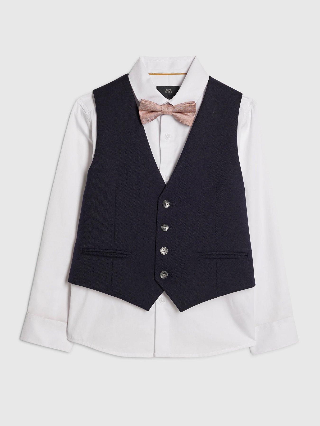 Image 3 of 5 of River Island Older Boys Tailored Waistcoat 3 Piece Set - Navy