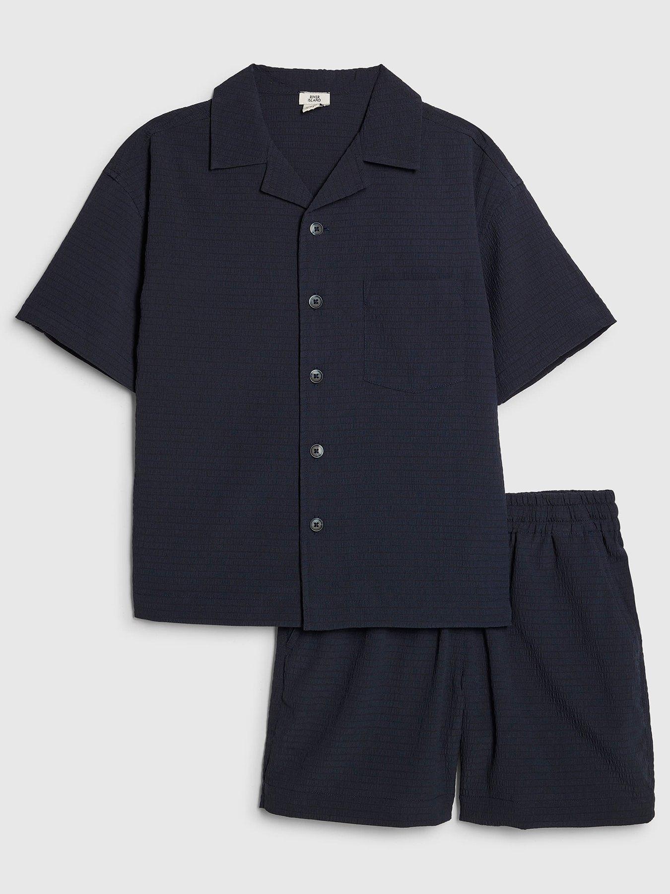 River Island Older Boys Textured Shirt Set - Navy