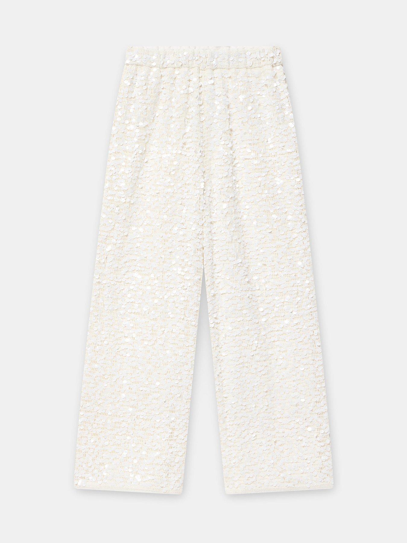Image 5 of 6 of Mint Velvet Cream Sequin Beach Trouser - White