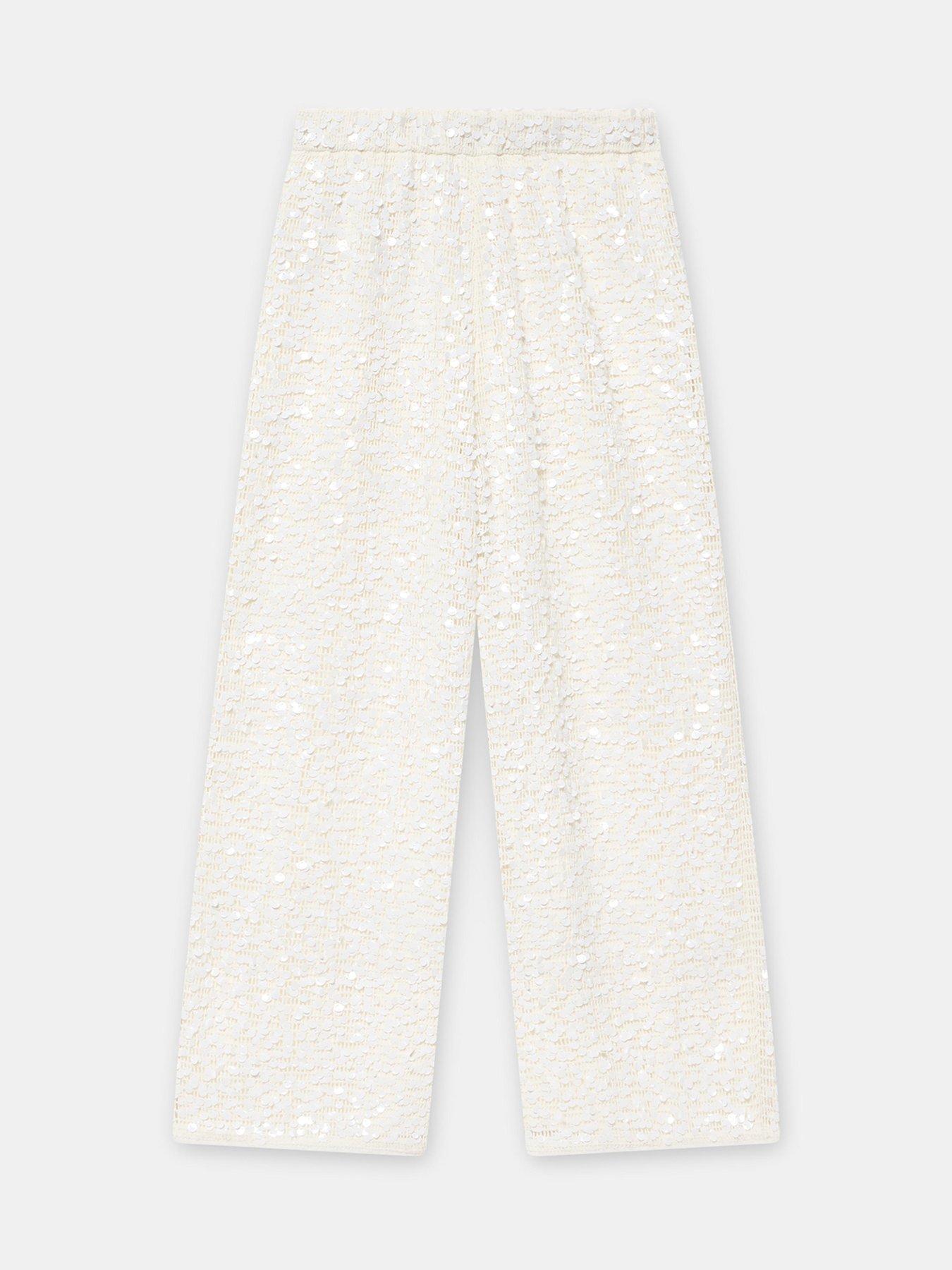 Image 6 of 6 of Mint Velvet Cream Sequin Beach Trouser - White