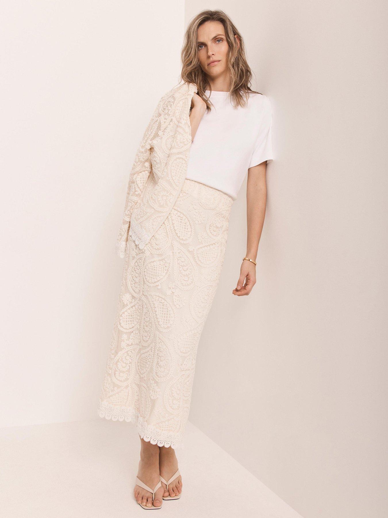 Mint Velvet Neutral Crochet Midi Skirt