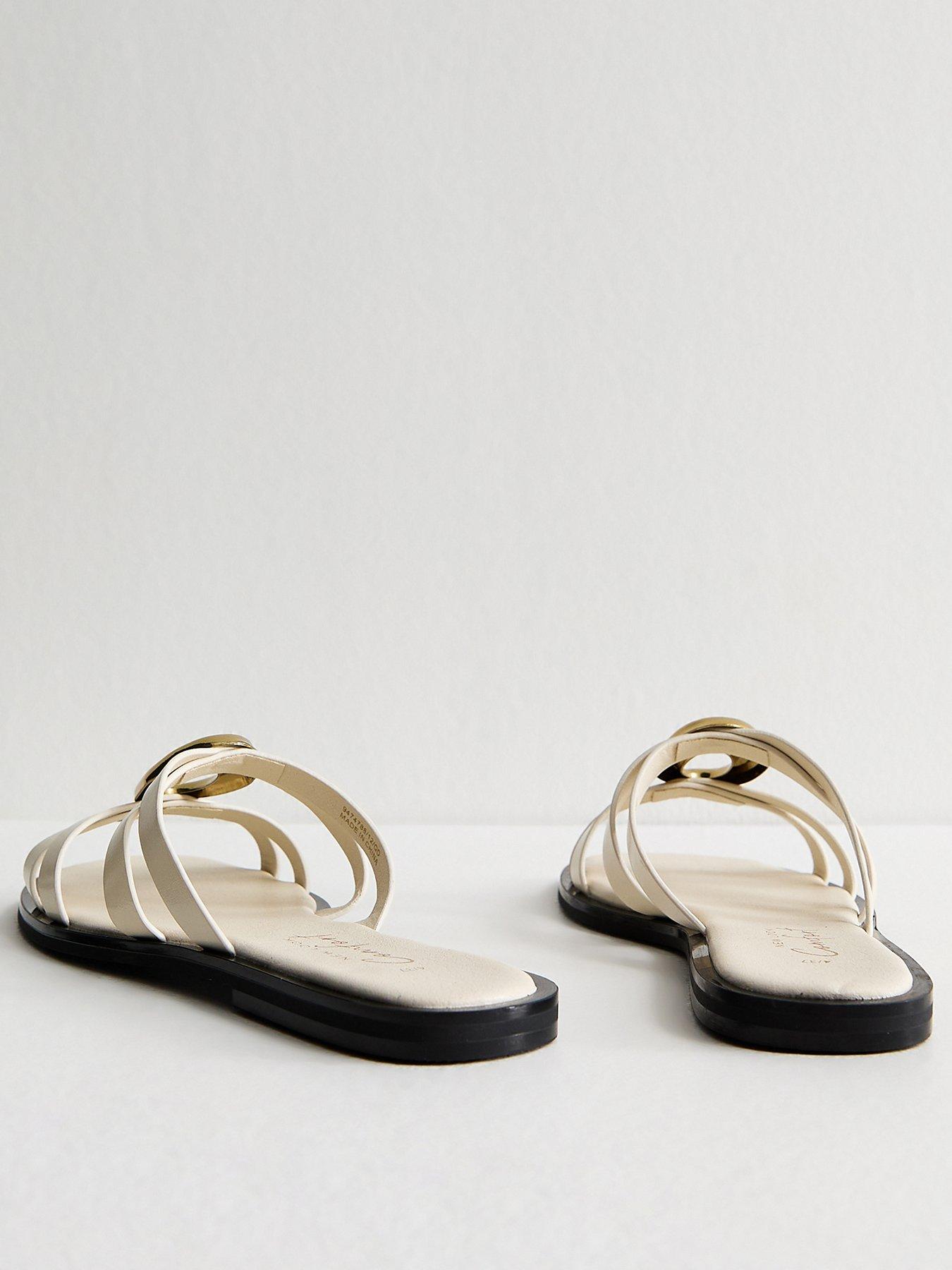 new-look-off-gold-abstract-buckle-mule-sandals-whiteoutfit
