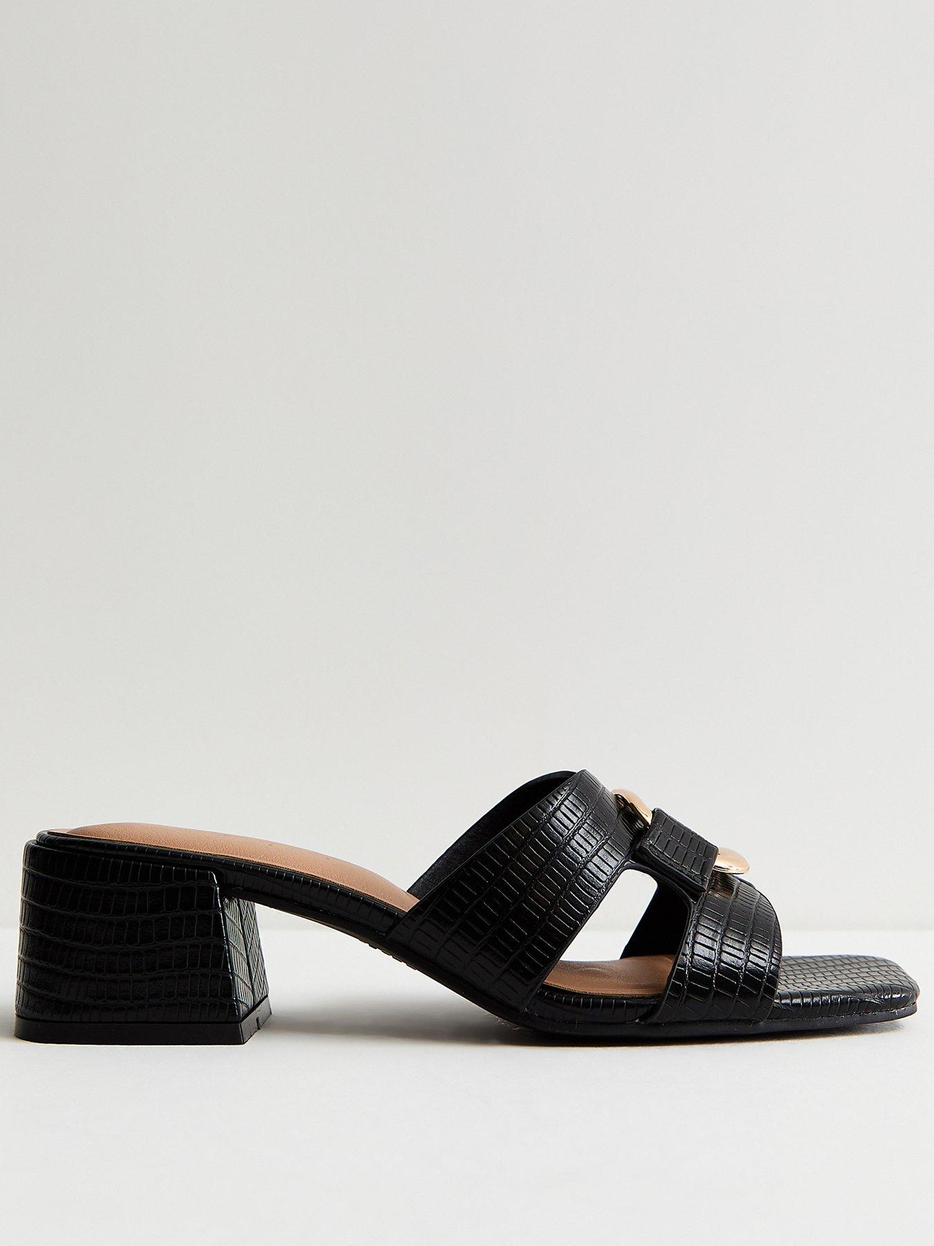 New Look Faux Leather Square Toe Block Heel Mule Sandals - Black | Very ...