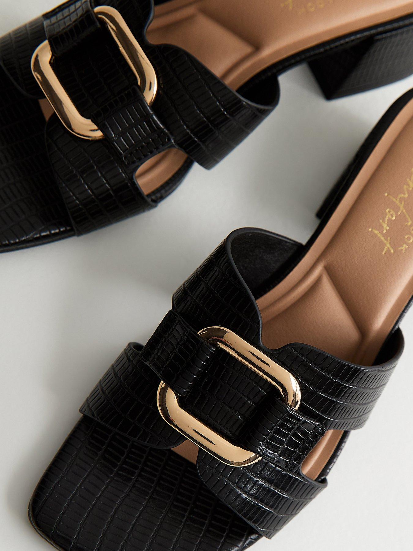 New Look Faux Leather Square Toe Block Heel Mule Sandals - Black | Very ...