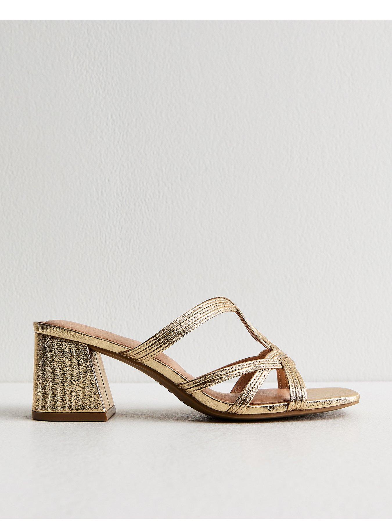 New Look Faux Leather Interwoven Block Heel Mules - Gold