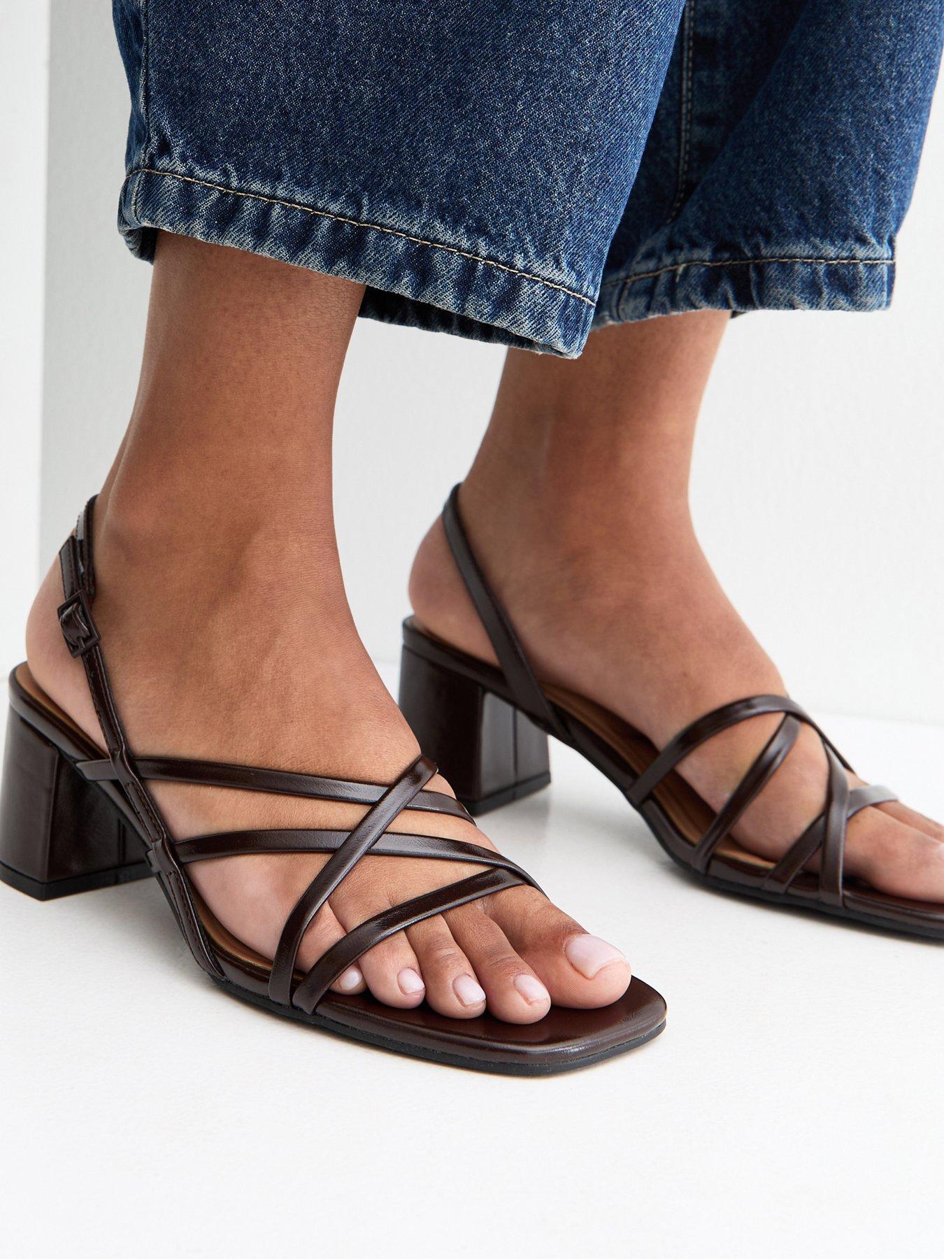 New Look Dark Brown Faux Leather Multi Strap Block Heel Sandals