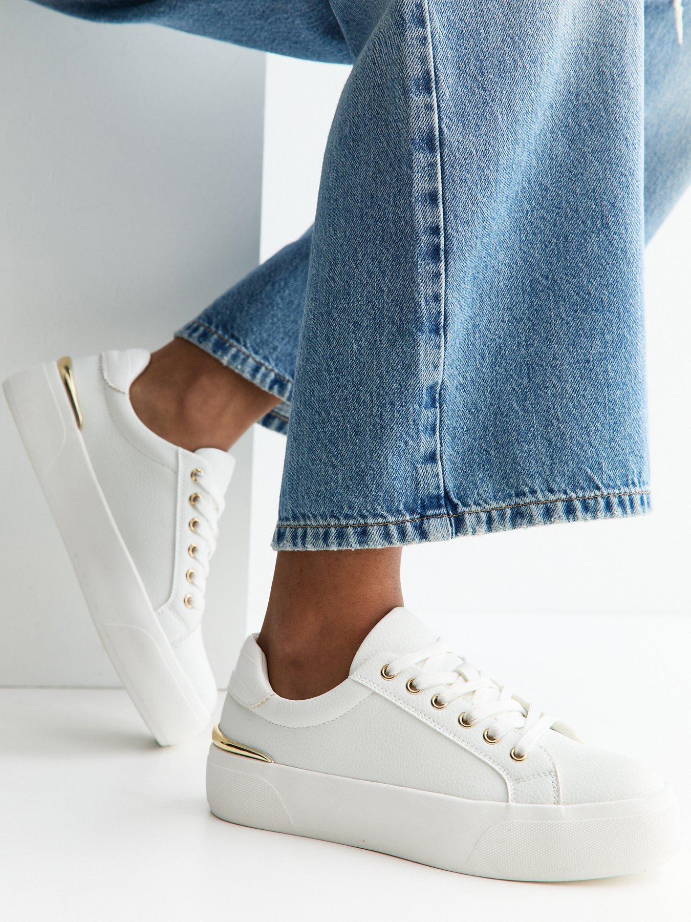 Image 2 of 6 of New Look White and Gold Platform Trainers