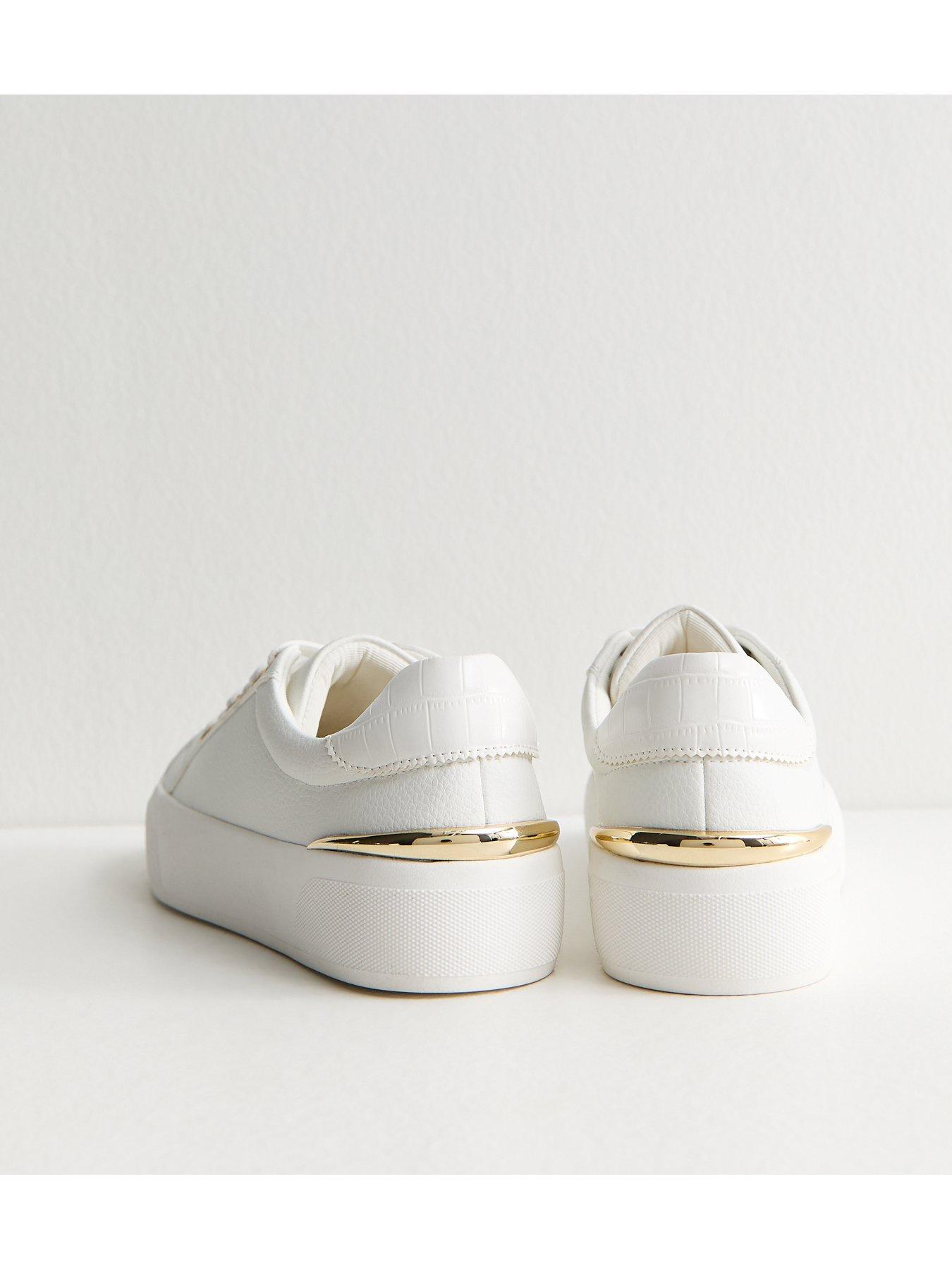 Image 3 of 6 of New Look White and Gold Platform Trainers