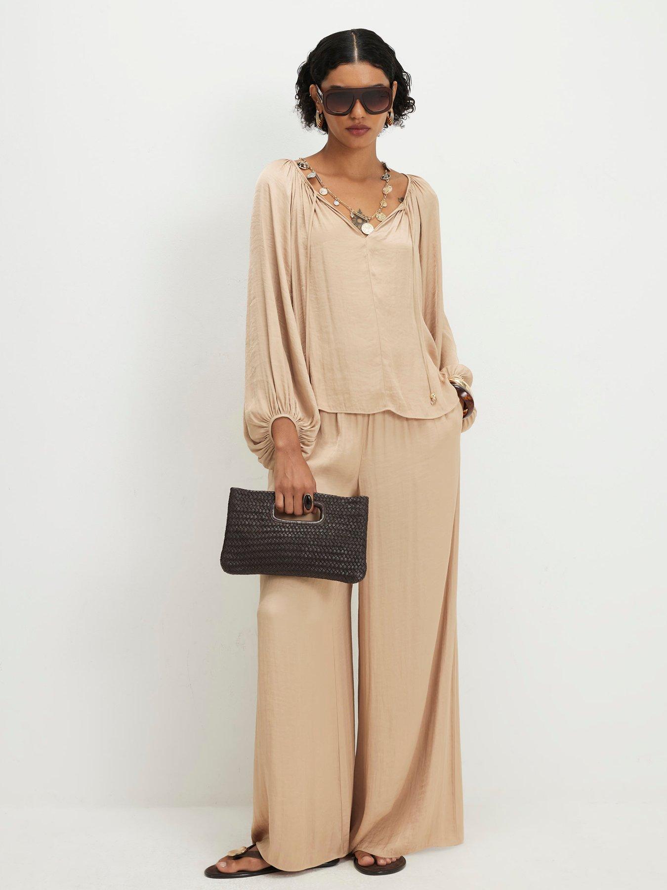 Image 3 of 4 of River Island Satin Airflow Notch Neck Top - Beige