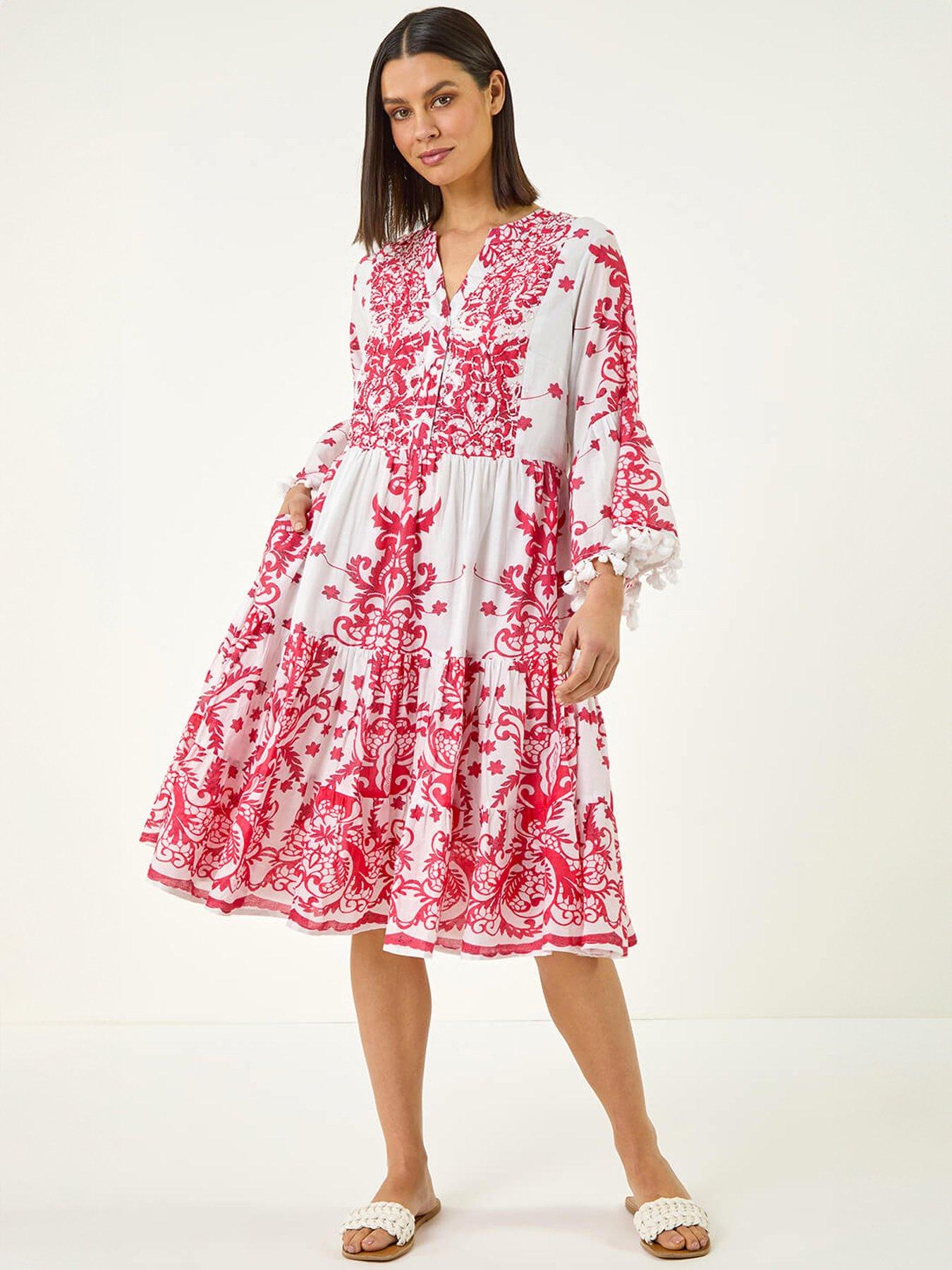 Roman Bead Detail Smock Dress - Pink