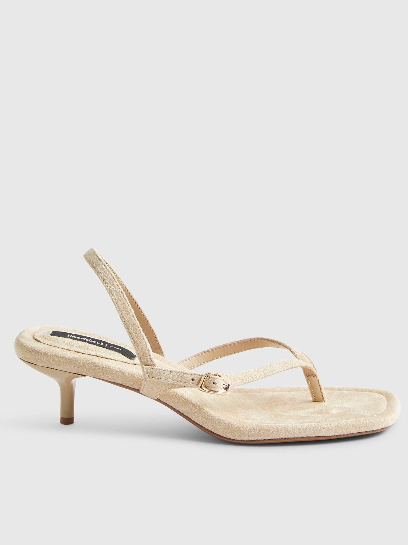 Image 2 of 6 of River Island Toe Thong Low Heel Sandals - Beige