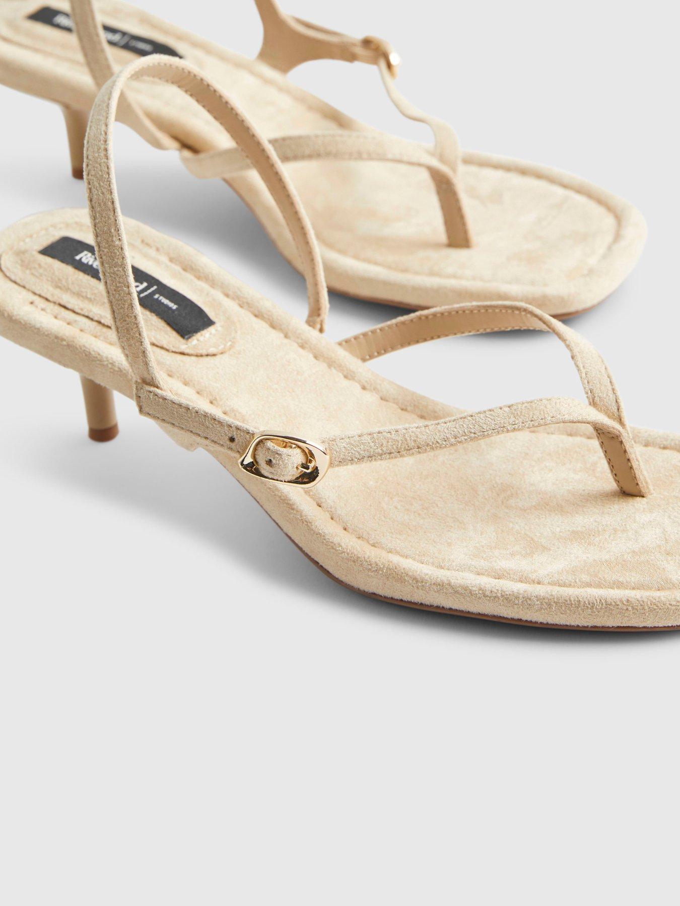 Image 6 of 6 of River Island Toe Thong Low Heel Sandals - Beige
