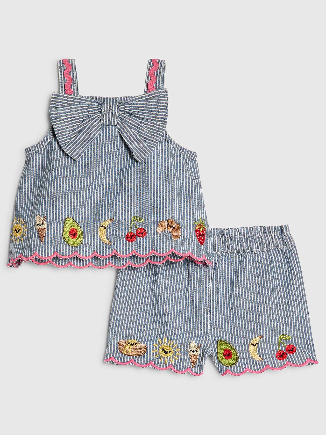 River Island Baby Girls Stripe Bow Foods Cami Set - Blue