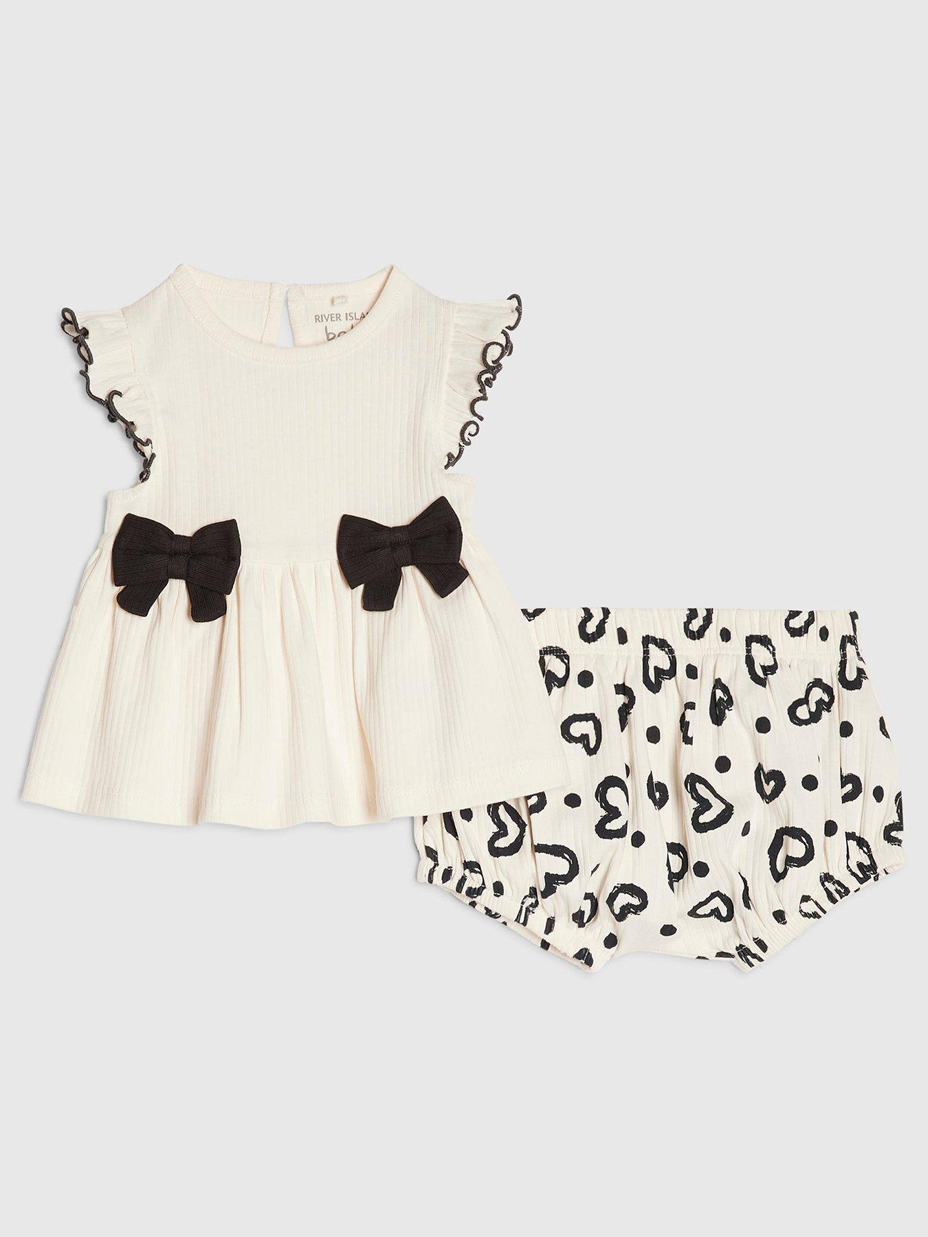 River Island Baby Girls Bow Peplum Ribbed Top Set - Cream