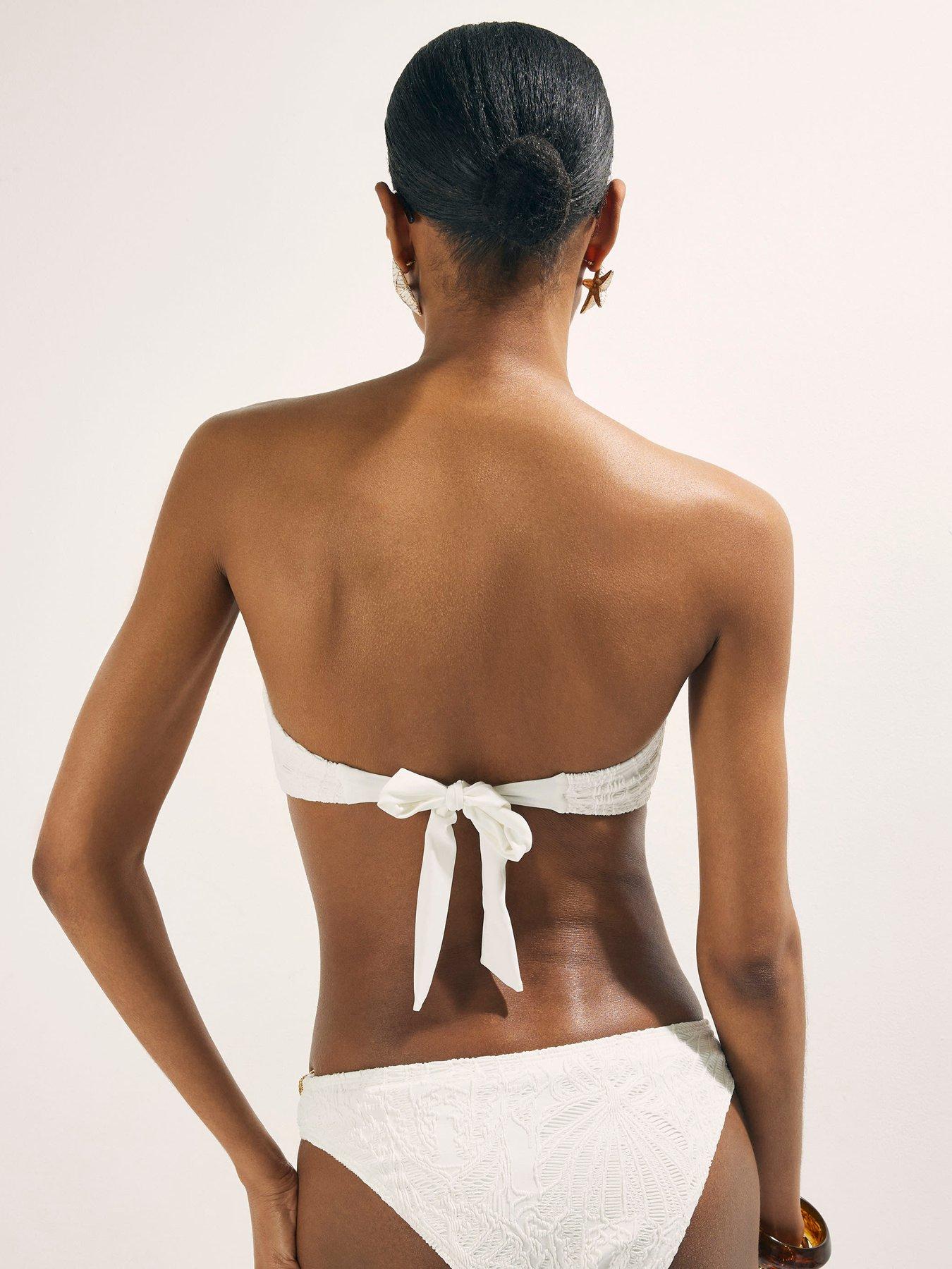 Image 2 of 4 of River Island Texture Shell Bandeau Bikini Top - White