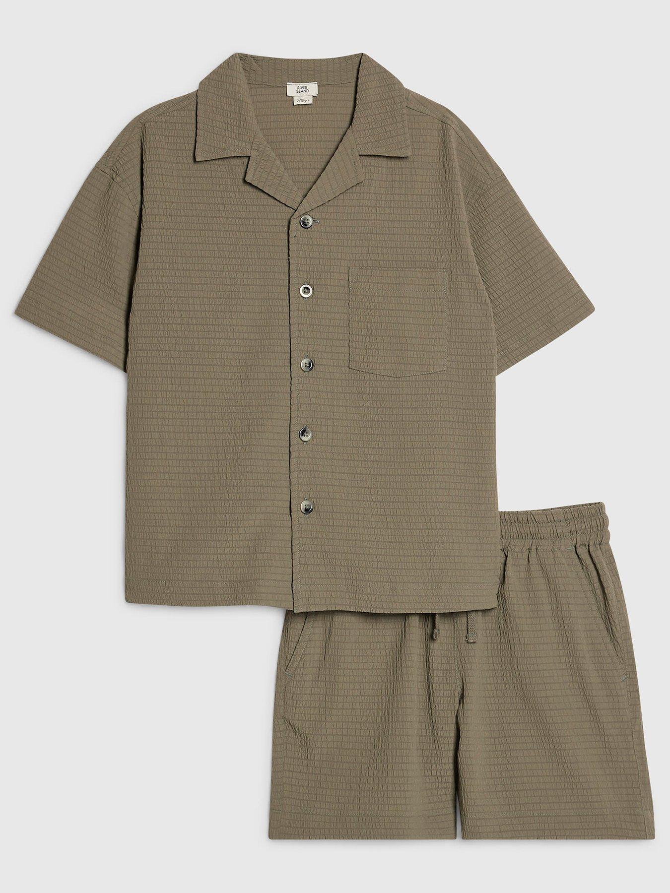 River Island Older Boys Textured Shirt Set - Dark Khaki
