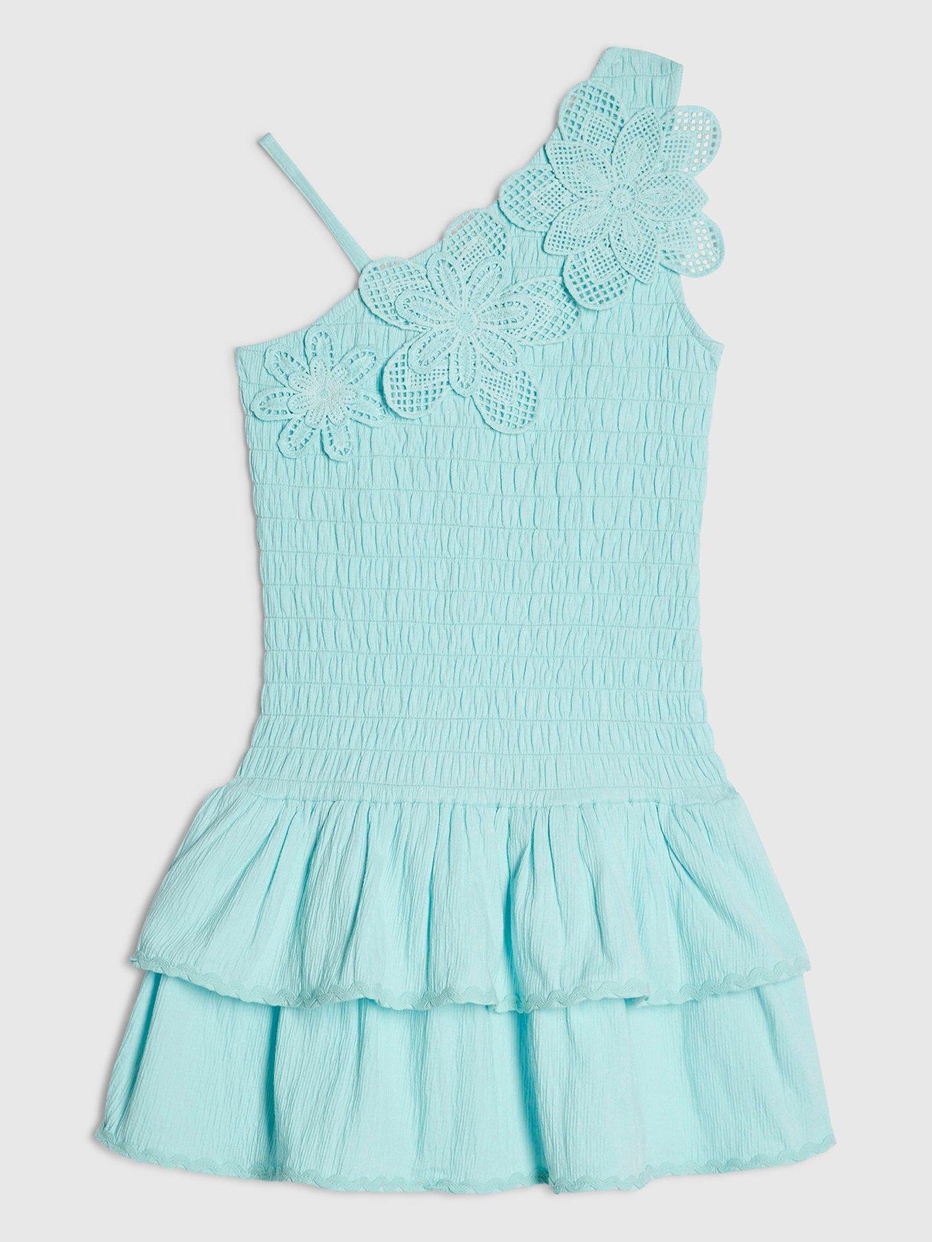 River Island Older Girls Asymmetric Crochet Flower Dress - Blue