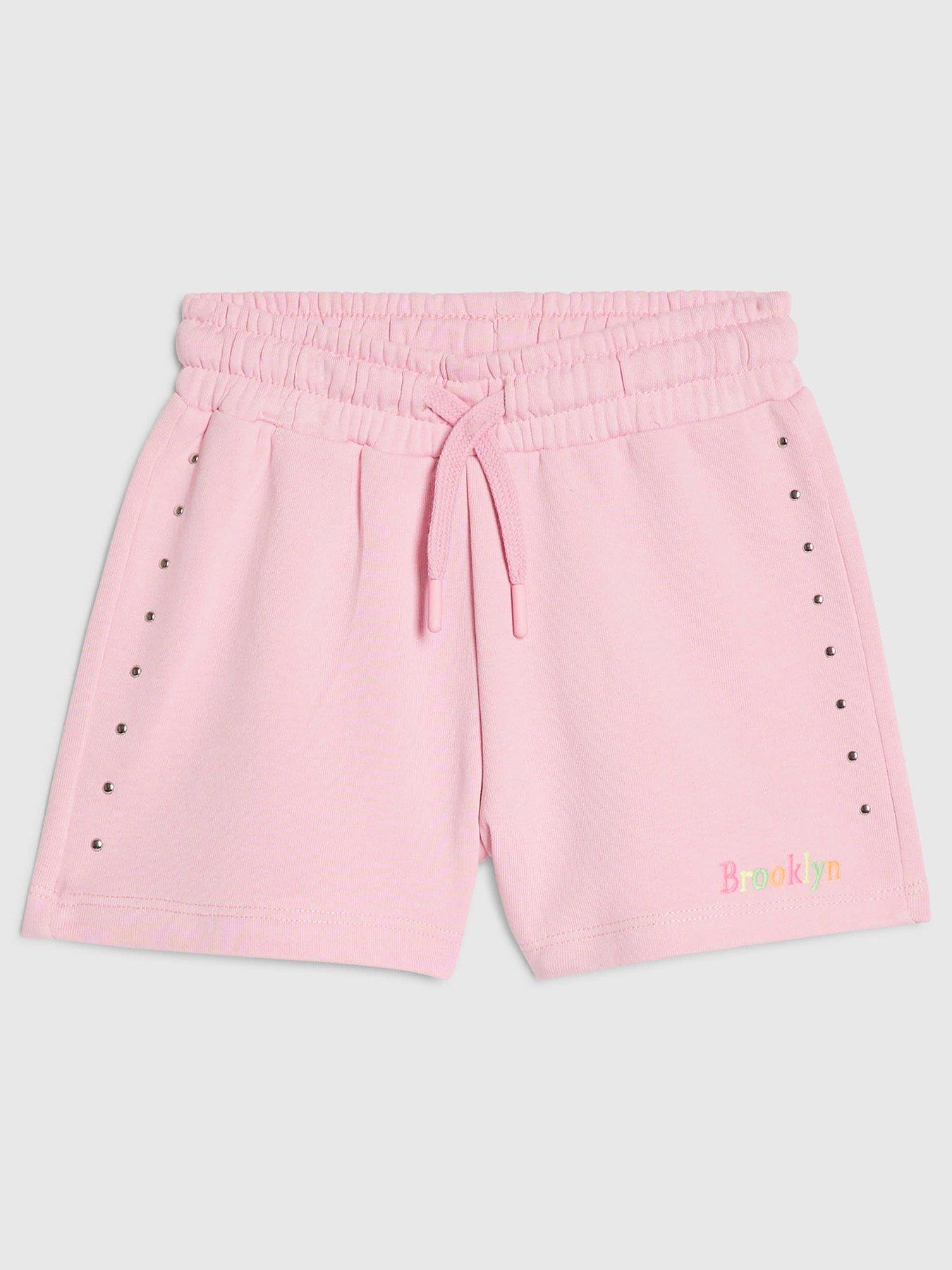 River Island Older Girls Brooklyn Drawstring Stud Shorts - Pink