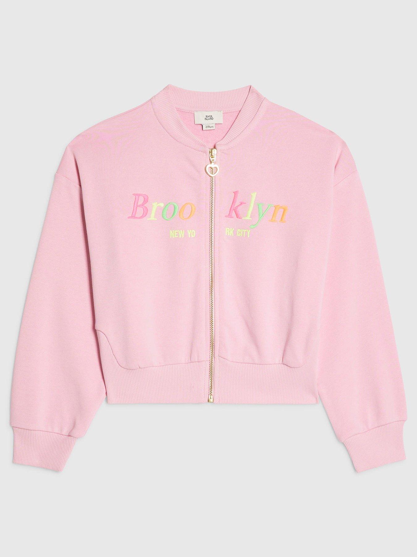 River Island Older Girls Brooklyn Zip Through Sweatshirt - Pink