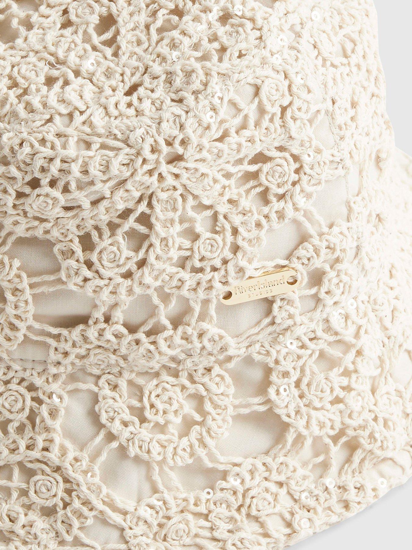 Image 3 of 3 of River Island Older Girls Crochet Style Bucket Hat - Cream
