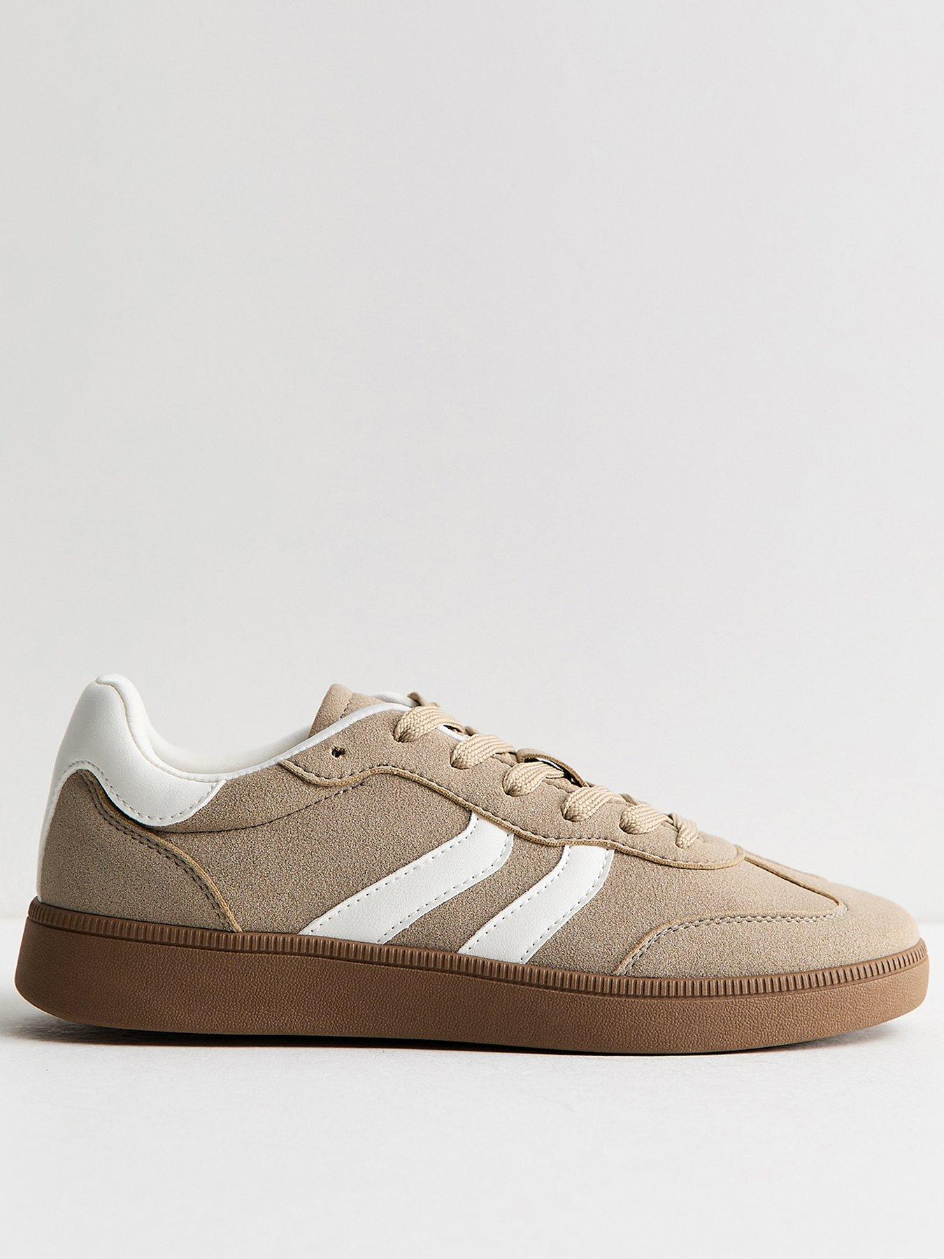 Image 2 of 5 of New Look Faux Suede Contrast Side Stripe Trainers - Brown
