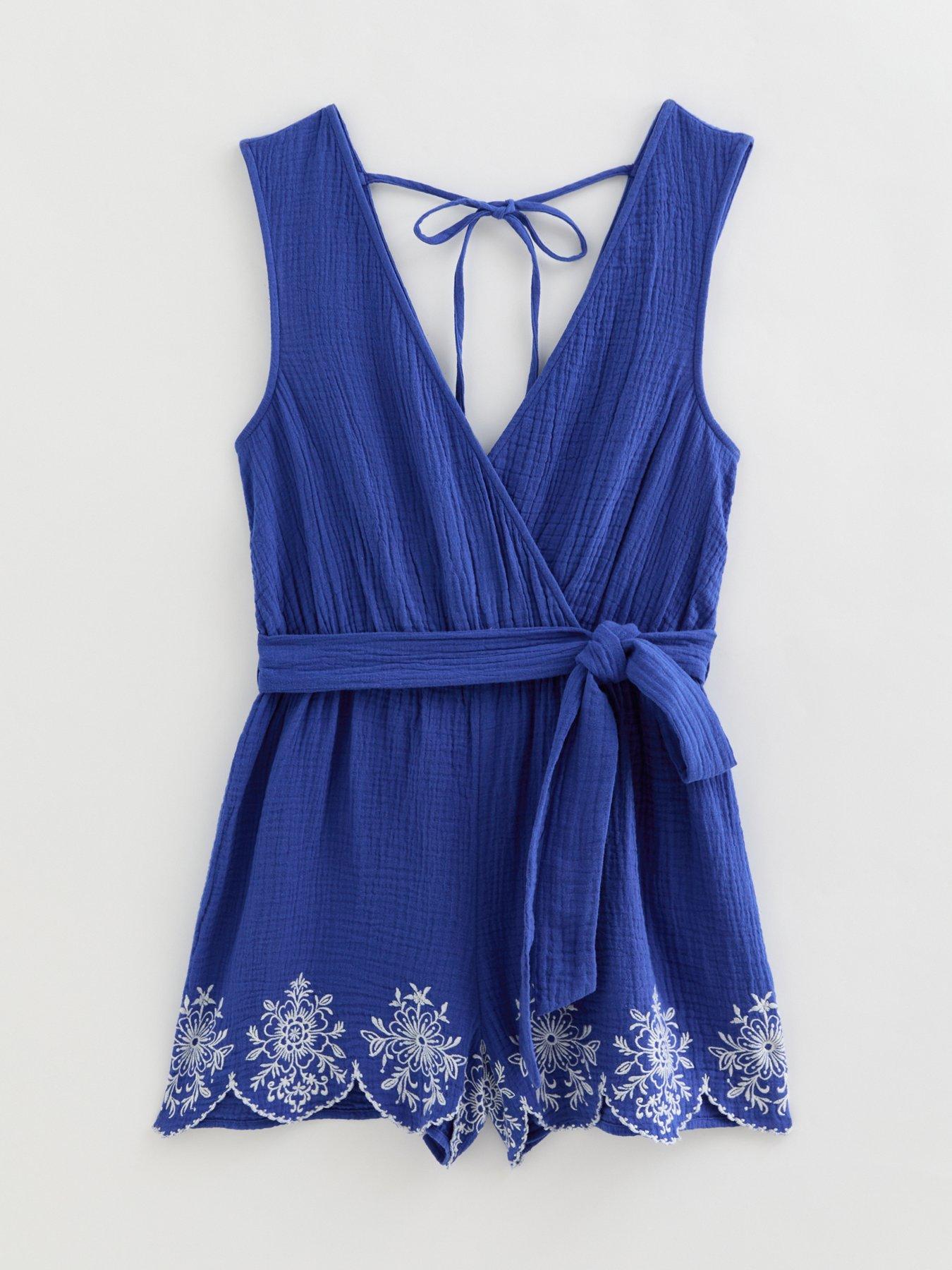 Image 5 of 6 of New Look Cotton Embroidered Beach Playsuit - Blue