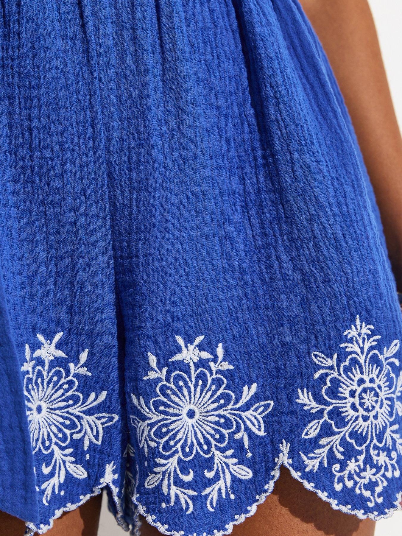 Image 6 of 6 of New Look Cotton Embroidered Beach Playsuit - Blue