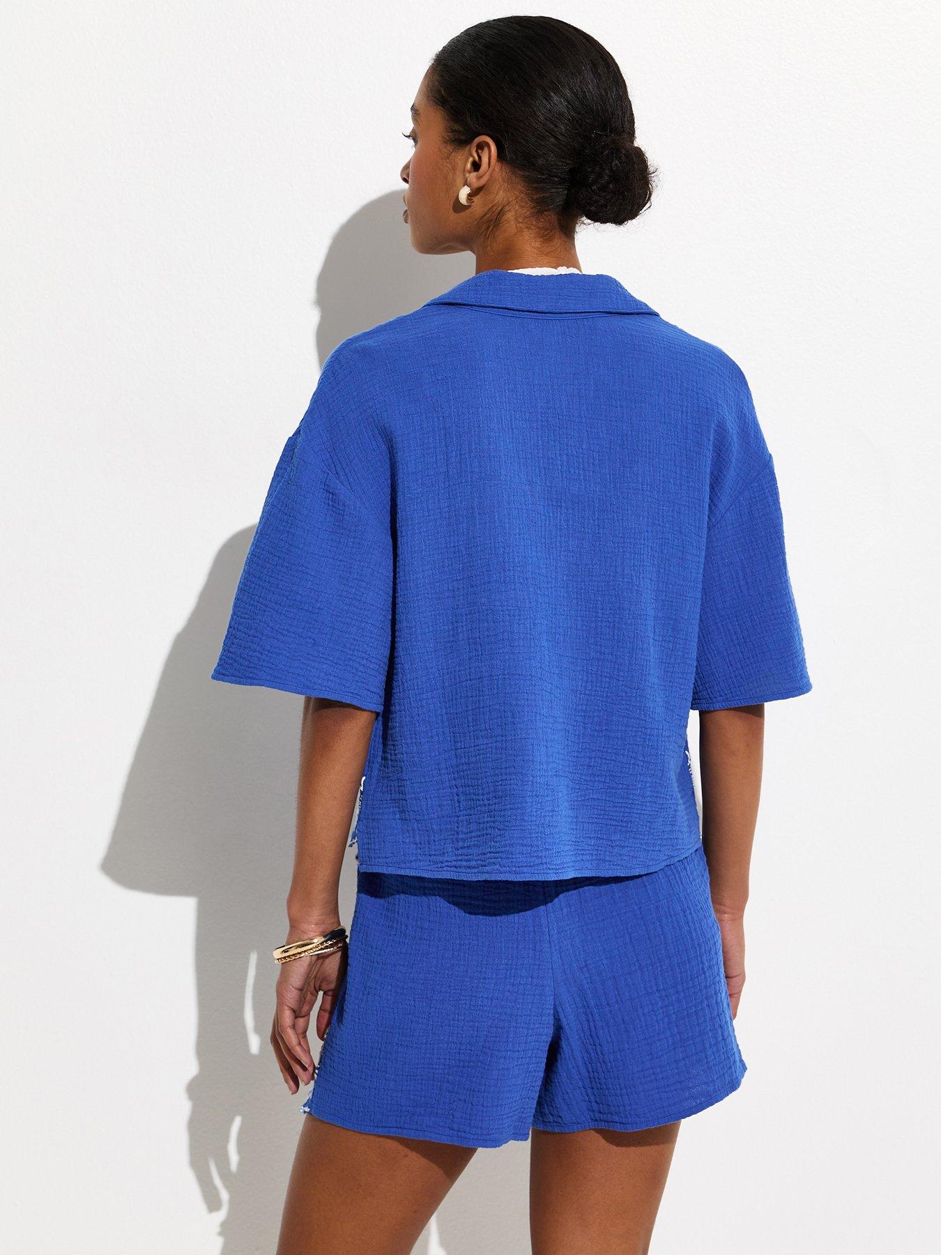 Image 2 of 6 of New Look Embroidered Beach Shirt - Blue