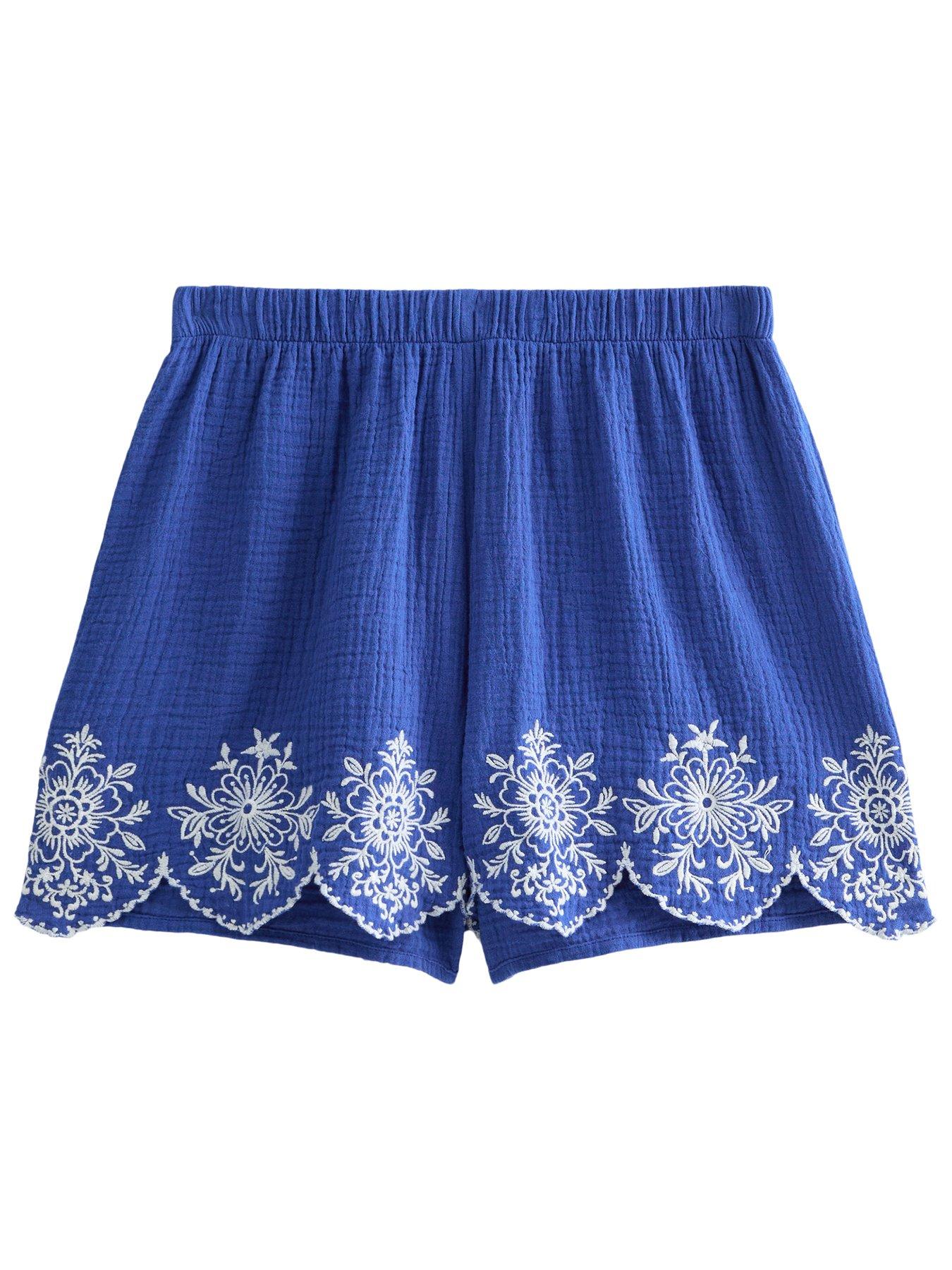 Image 5 of 6 of New Look Blue Embroidered Beach Shorts