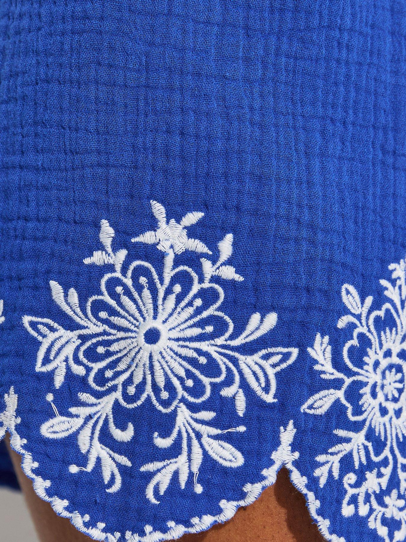 Image 6 of 6 of New Look Blue Embroidered Beach Shorts