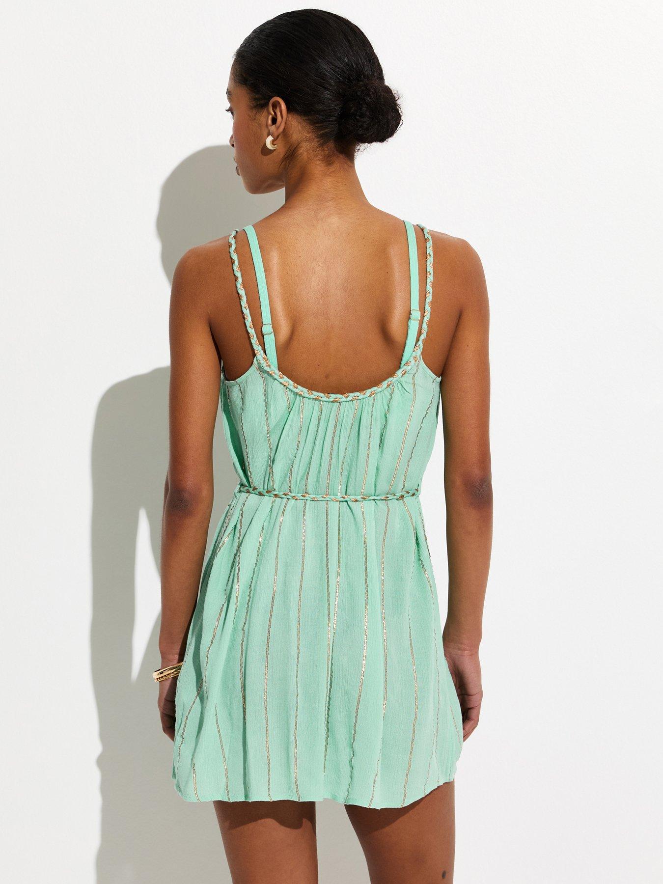 Image 2 of 6 of New Look Plaited Belt Beach Mini Dress - Turquoise