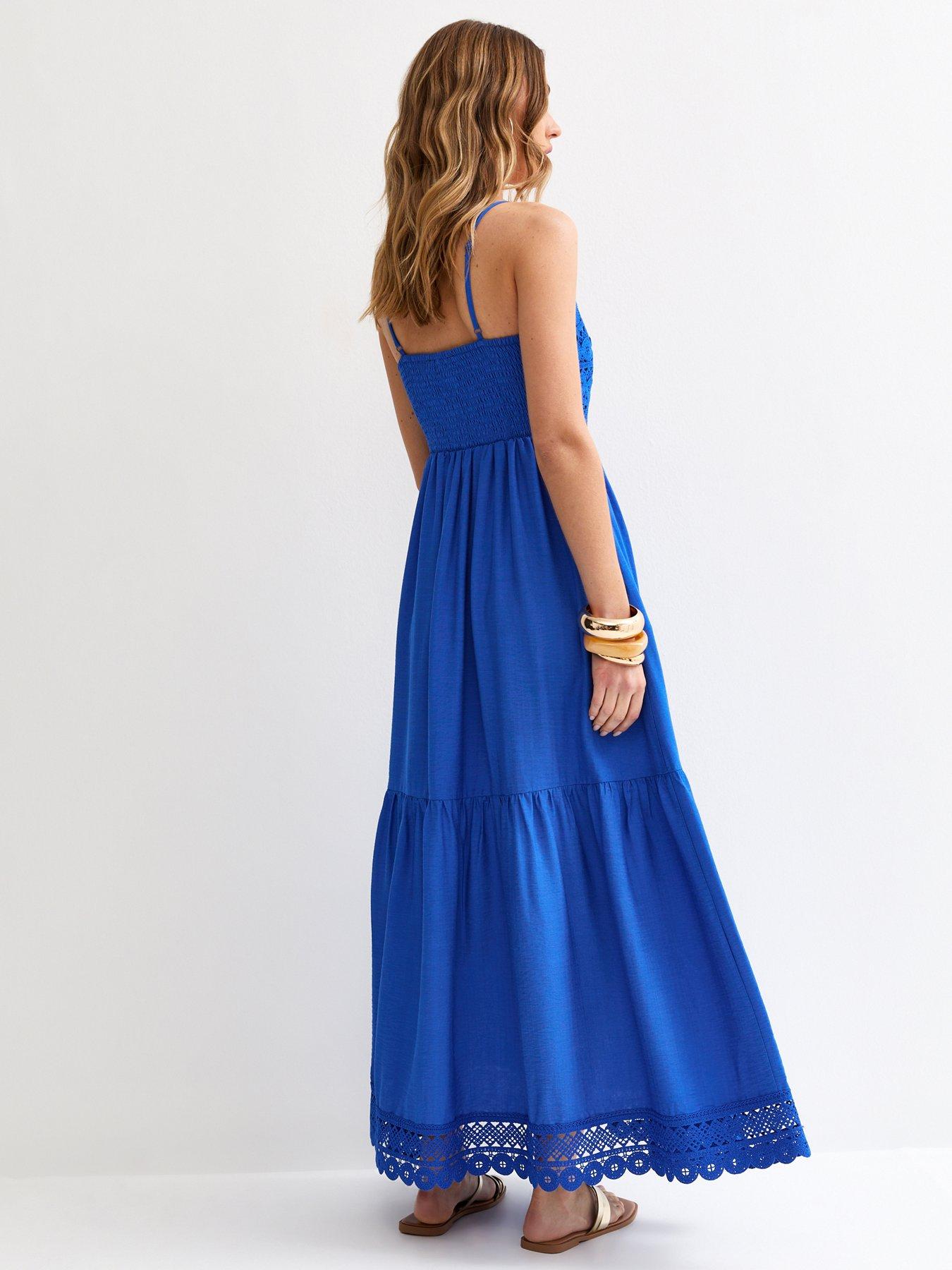 Image 2 of 5 of New Look Blue Crochet Panel Beach Maxi Dress