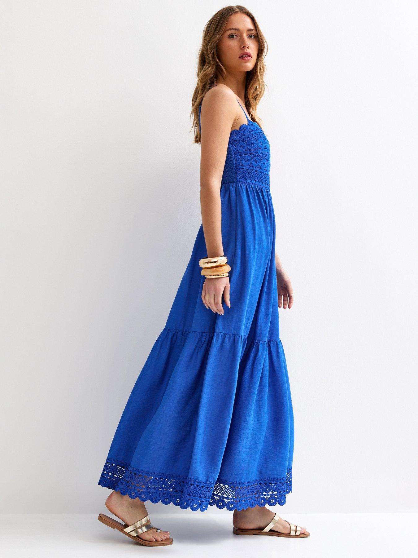 Image 3 of 5 of New Look Blue Crochet Panel Beach Maxi Dress