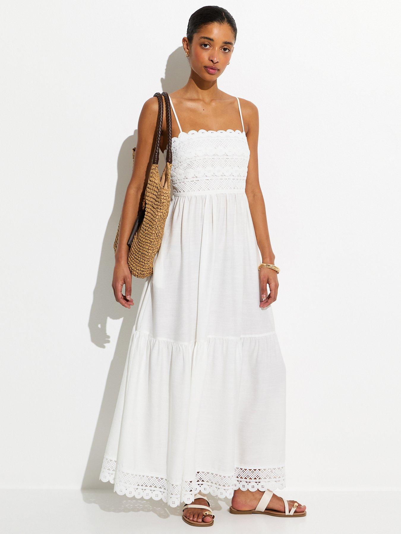 Image 3 of 4 of New Look White Crochet Panel Beach Maxi Dress