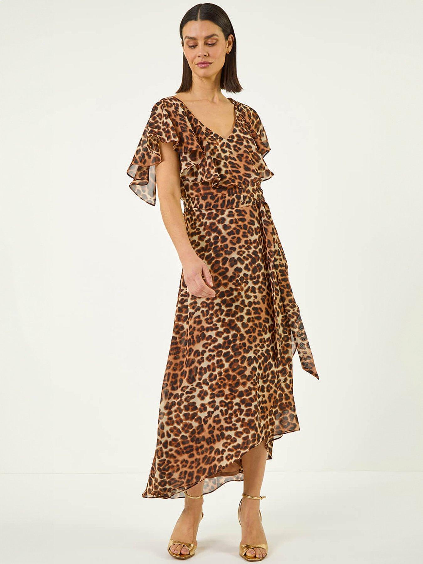 Roman Animal Print Midi Dress - Brown