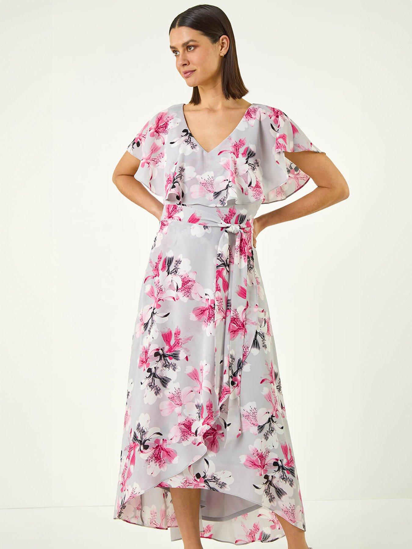 Roman Floral Frill Belted Wrap Dress