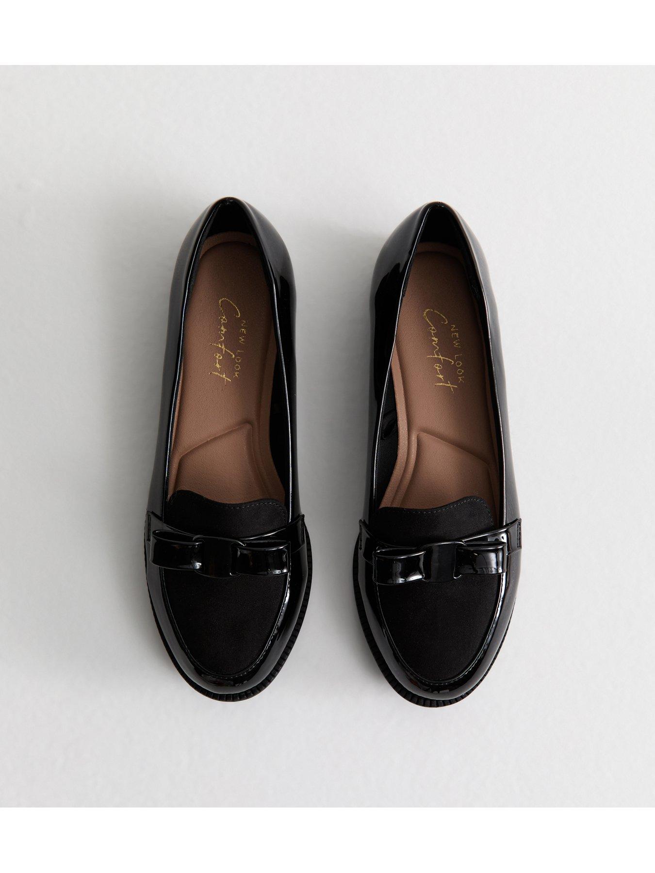 New Look Wide Fit Patent Faux Leather Bow Detail Loafers - Black | Very ...