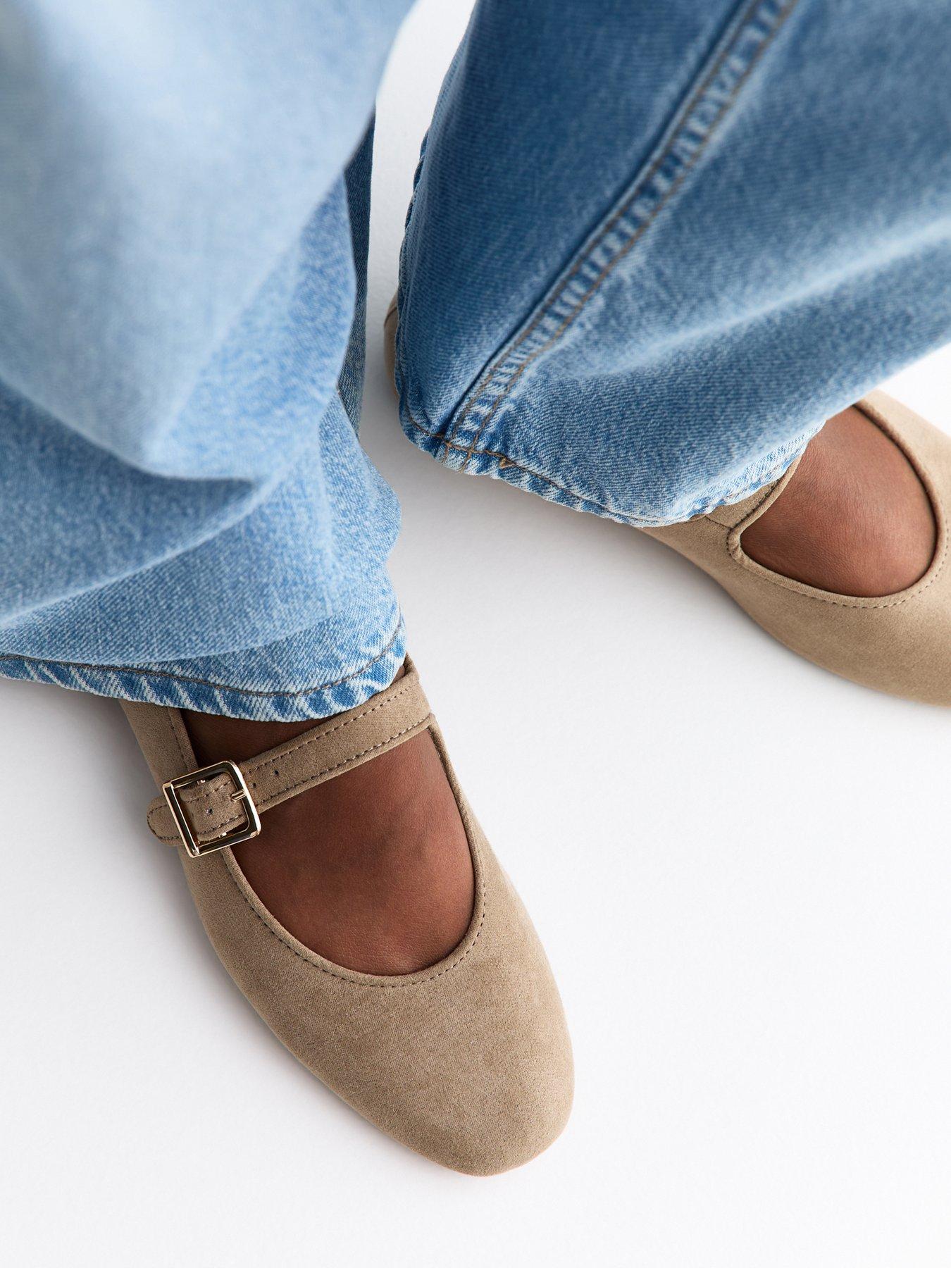 New Look Faux Suede High Vamp Mary Jane Ballerina Flats - Light Brown