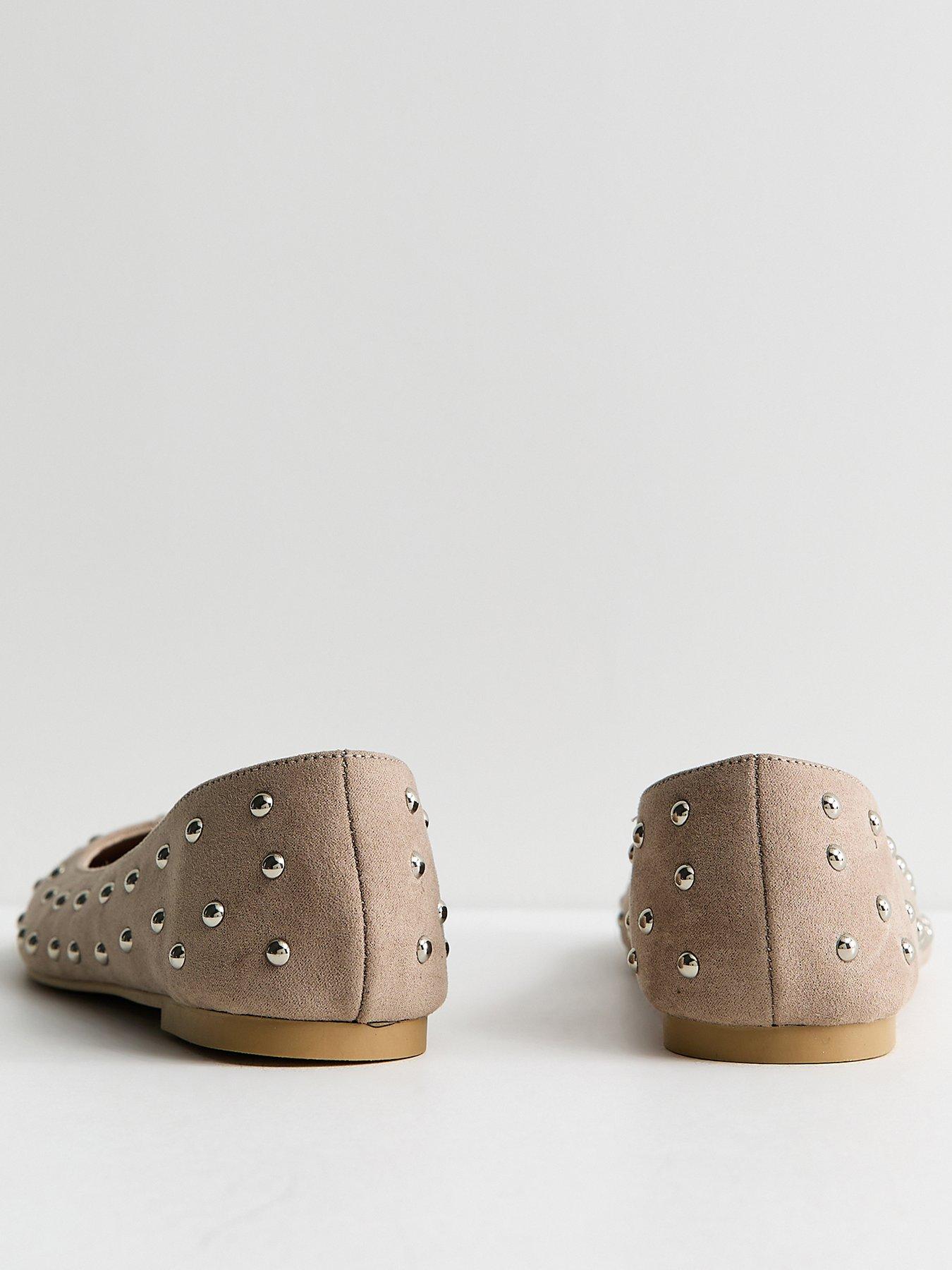 Image 3 of 5 of New Look Faux Suede Studded Ballet Pumps - Light Brown