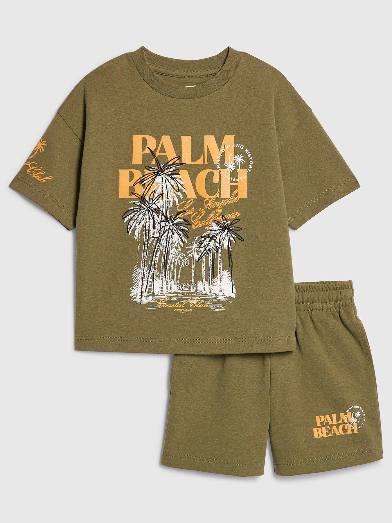 River Island Mini Boys Palm Beach Back Print T-Shirt Set - Khaki