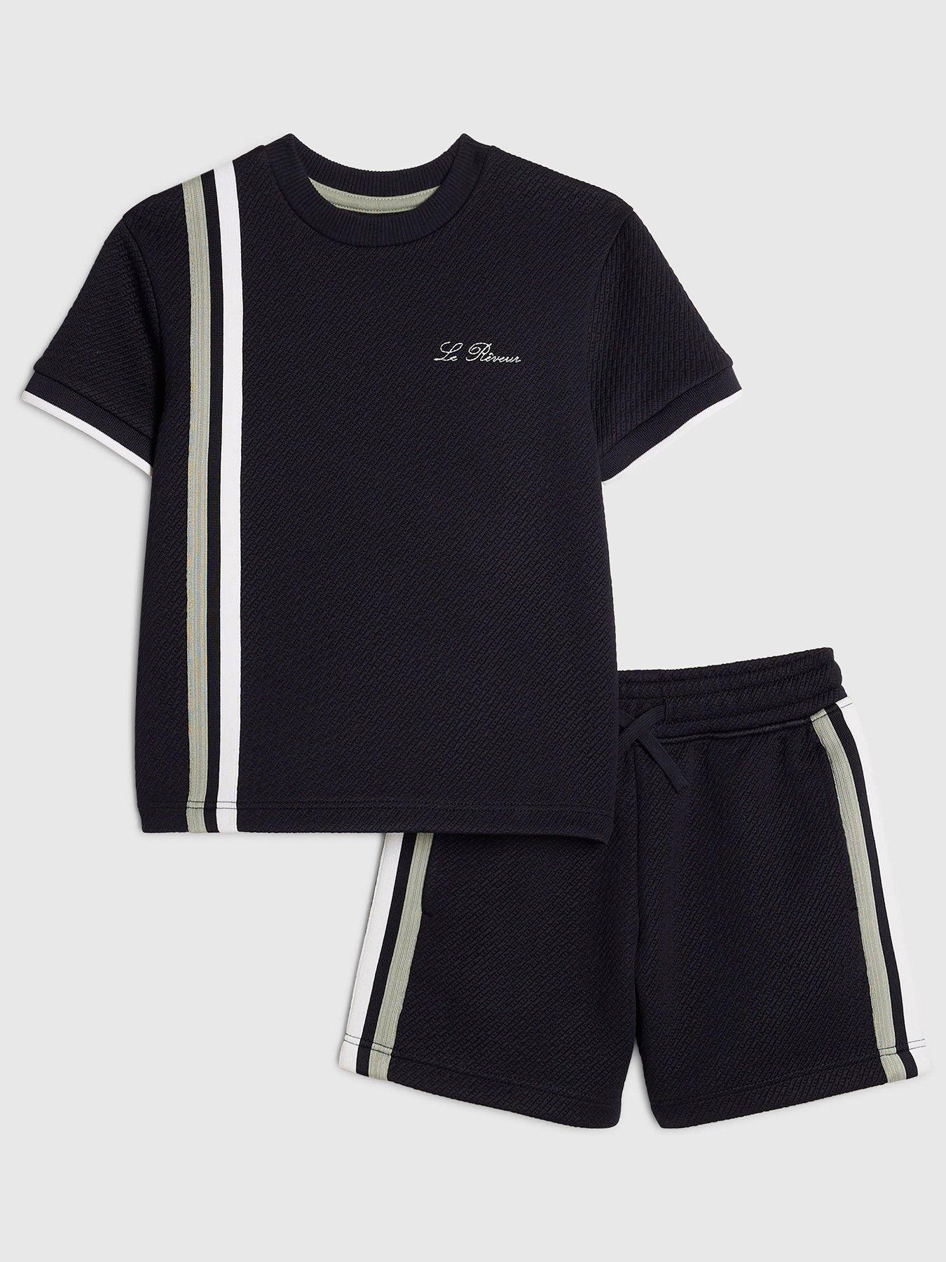 River Island Mini Boys Oversized Textured T-Shirt Set - Navy