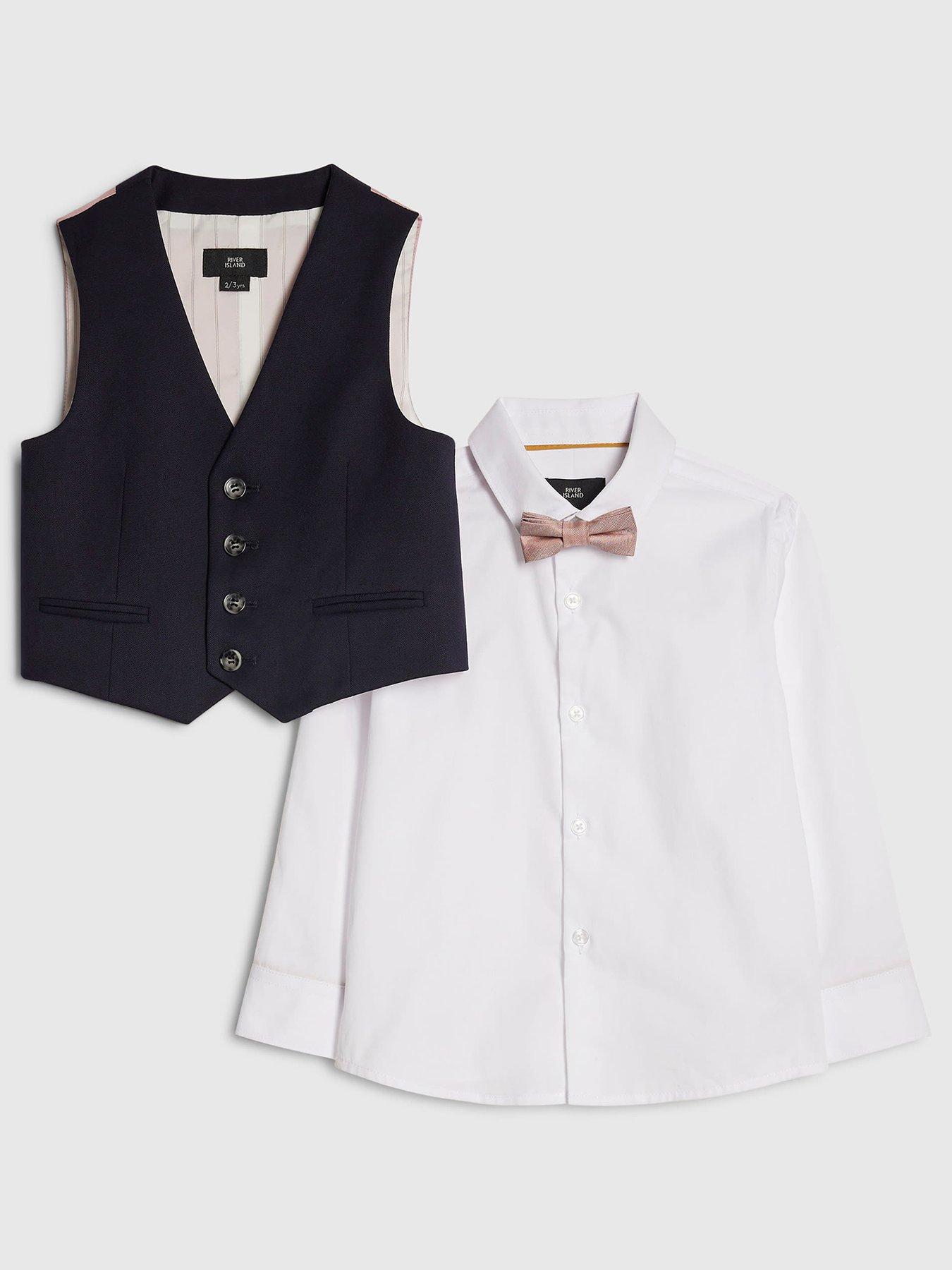 River Island Mini Boys Tailored Waistcoat Suit Jacket Set - Navy