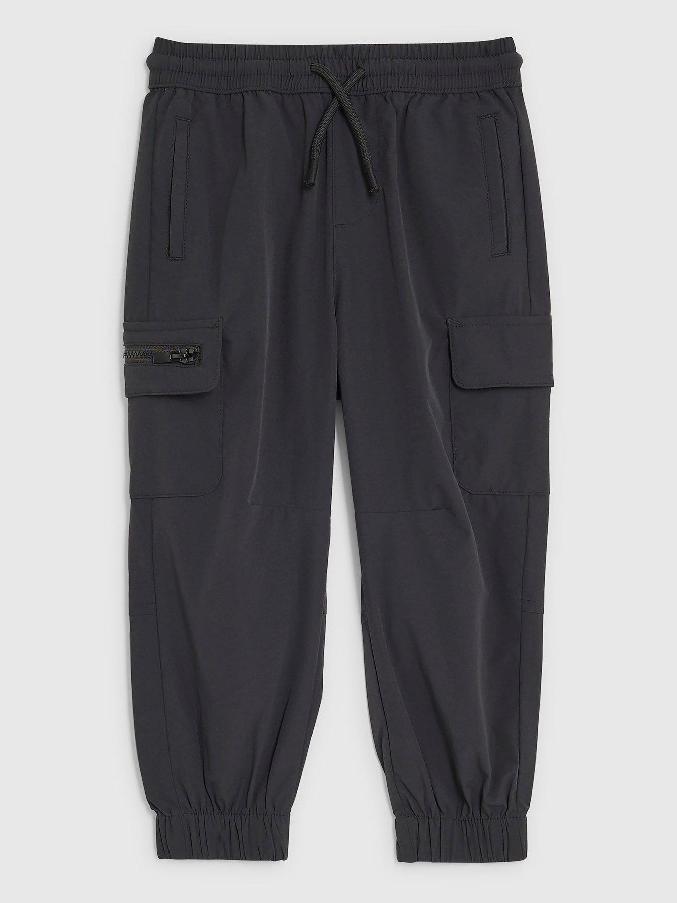 river-island-mini-boys-zip-cargo-trousers-blackfront