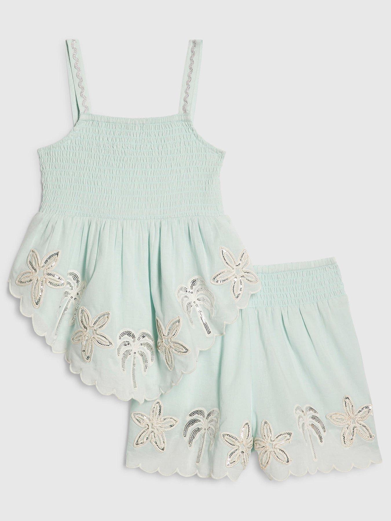 River Island Older Girls Hanky Hem Embellished Set - Blue